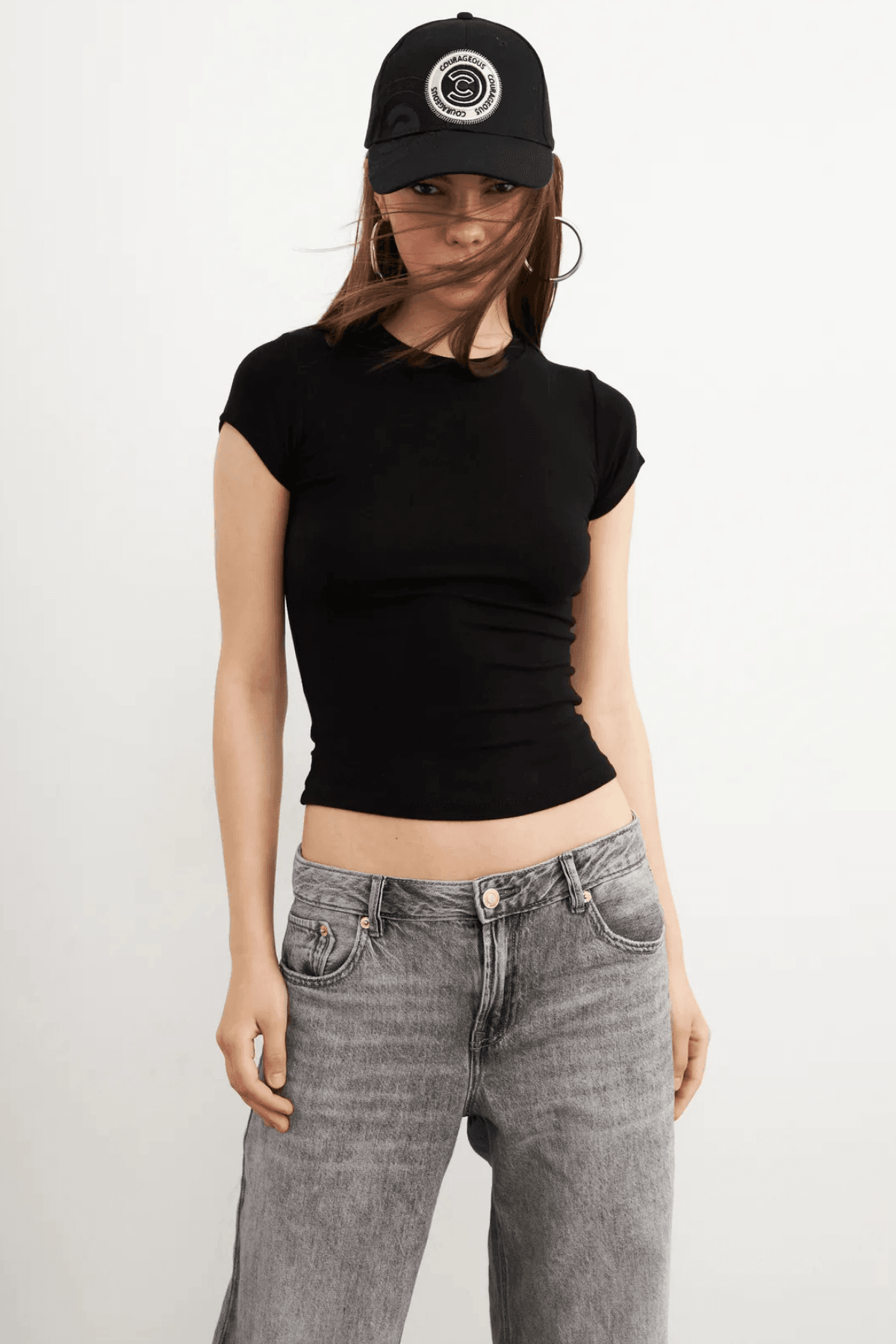 Kadın Siyah Bisiklet Yaka Kısa Kol Ultra Soft T-shirt