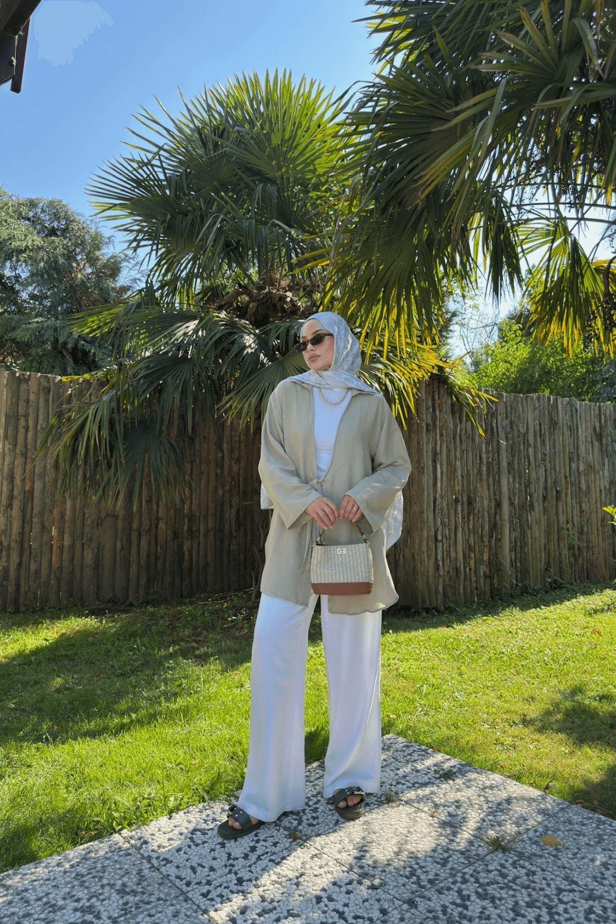 Kadın Küf Yeşili Bağlama Detaylı Flam Keten Kimono
