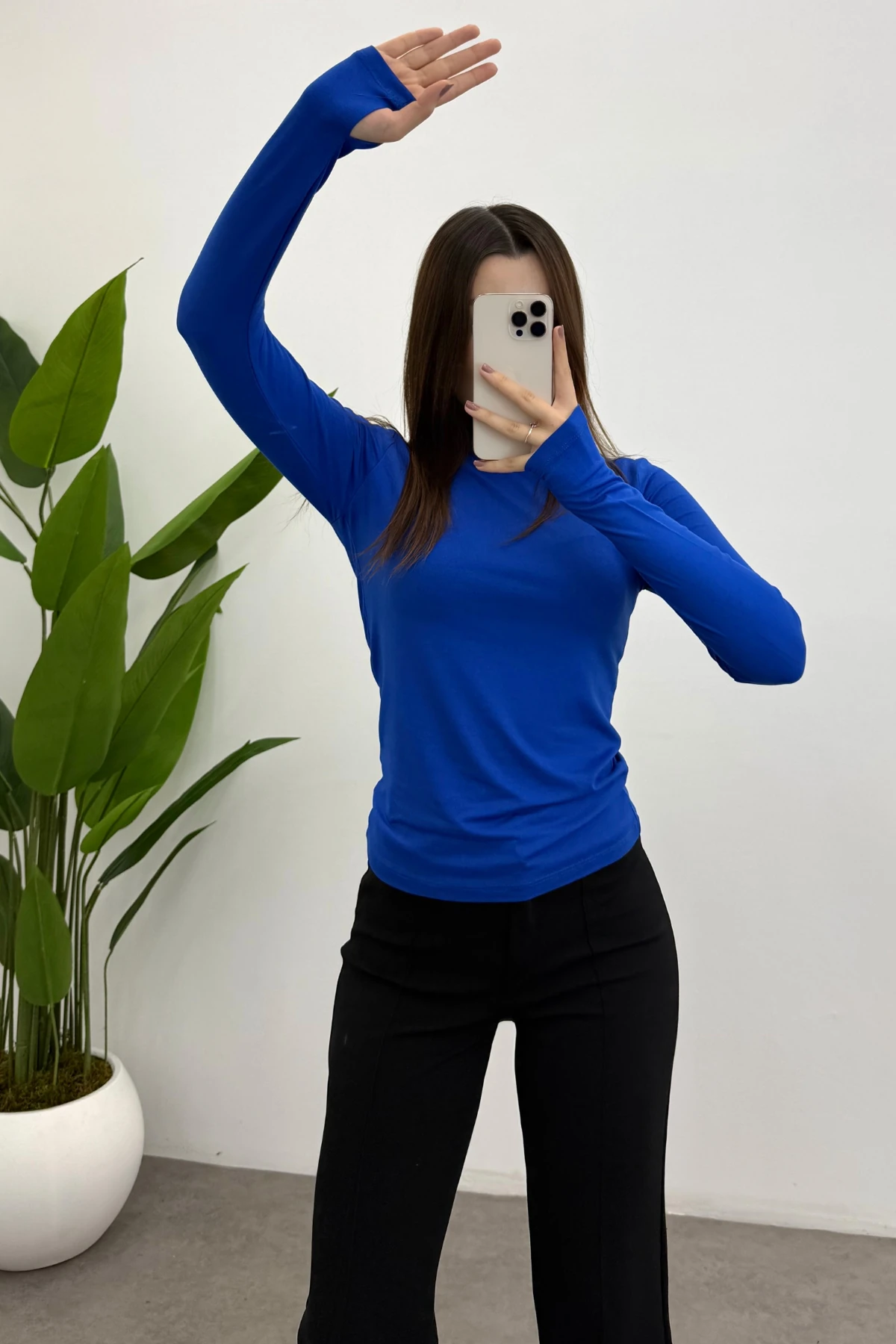 Kadın Saks Mavisi Parmak Detaylı Body