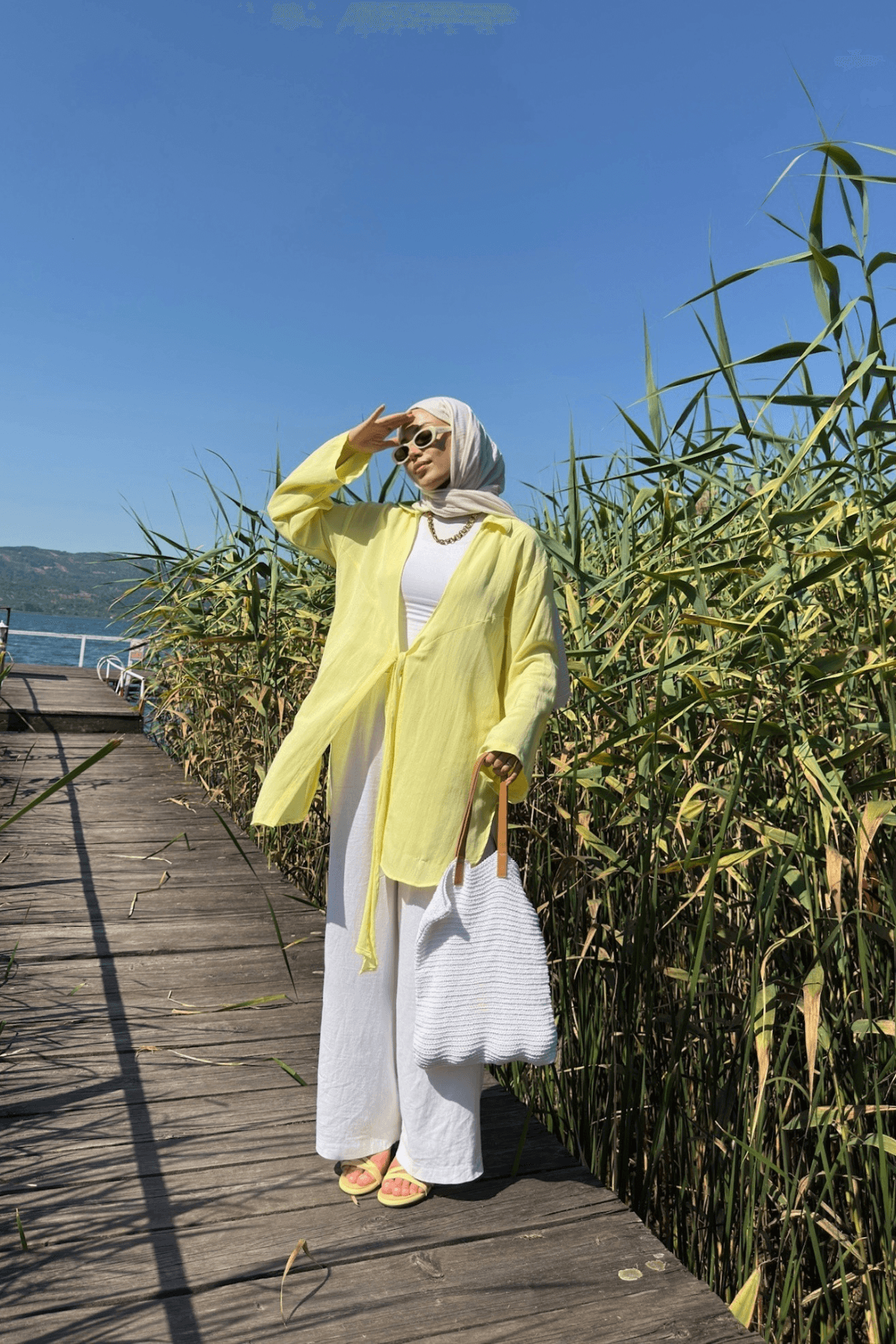 Kadın Tereyağı Sarı Bağlama Detaylı Flam Keten Kimono