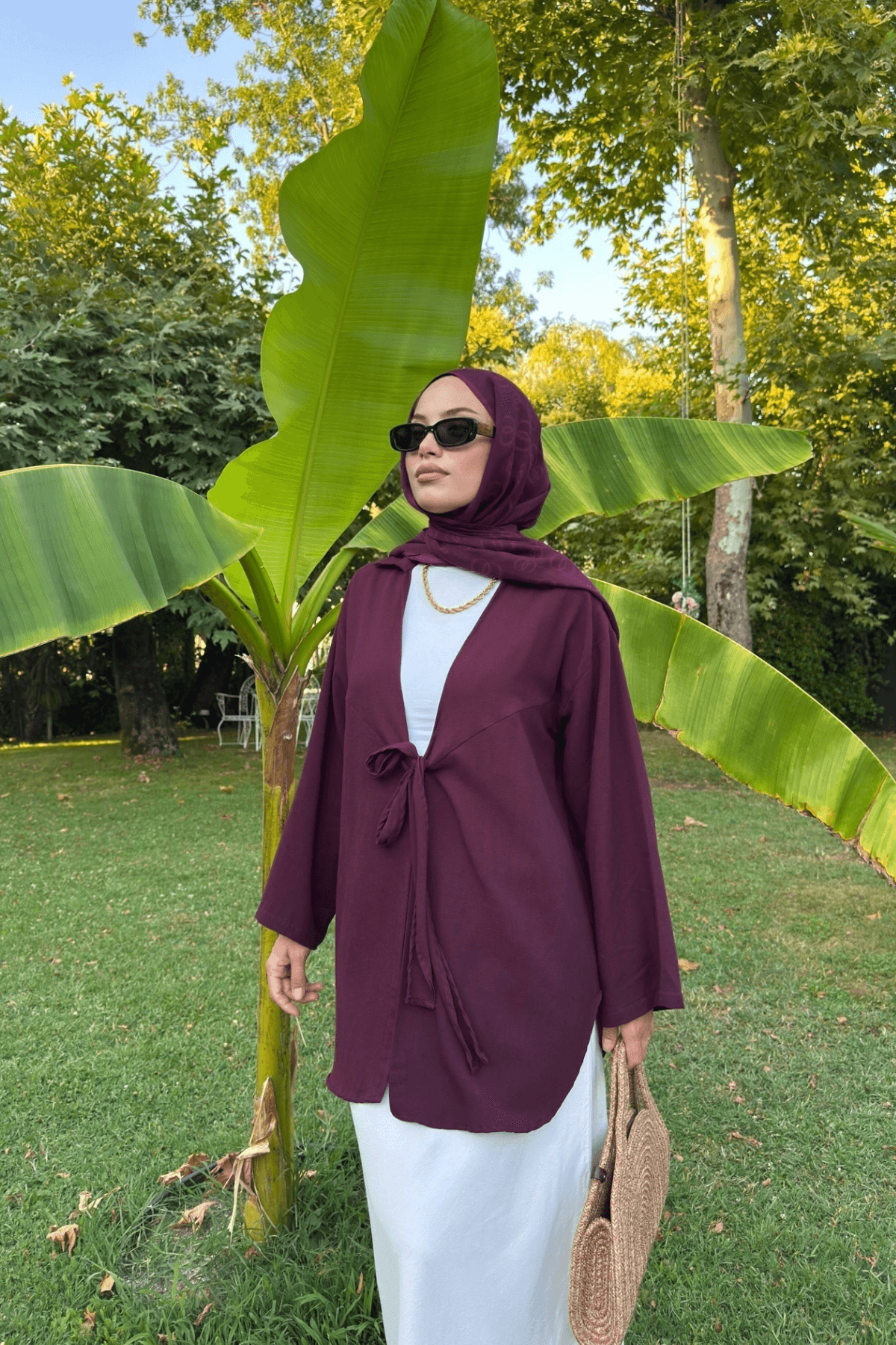 Kadın Cherry Bağlama Detaylı Flam Keten Kimono