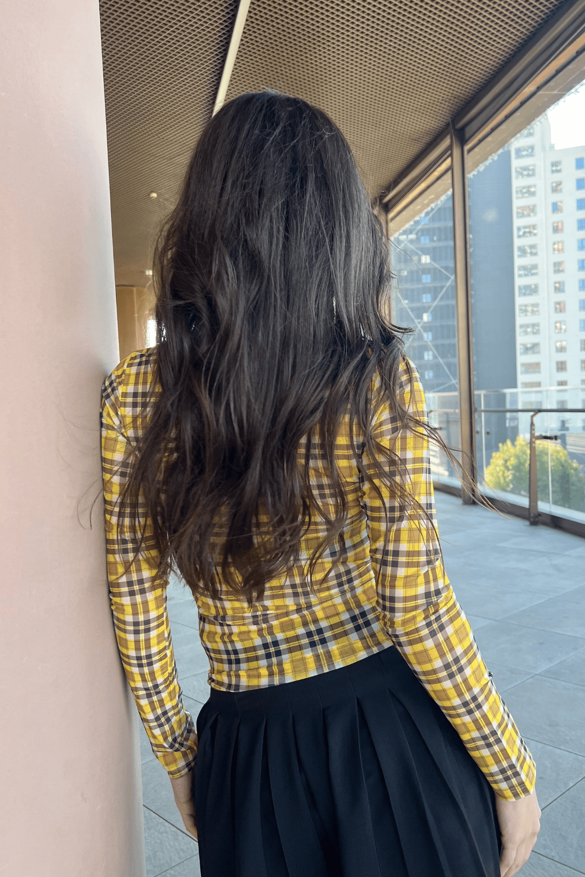 Kadın Sarı Pötikare Desenli Uzun Kol Tül Bluz