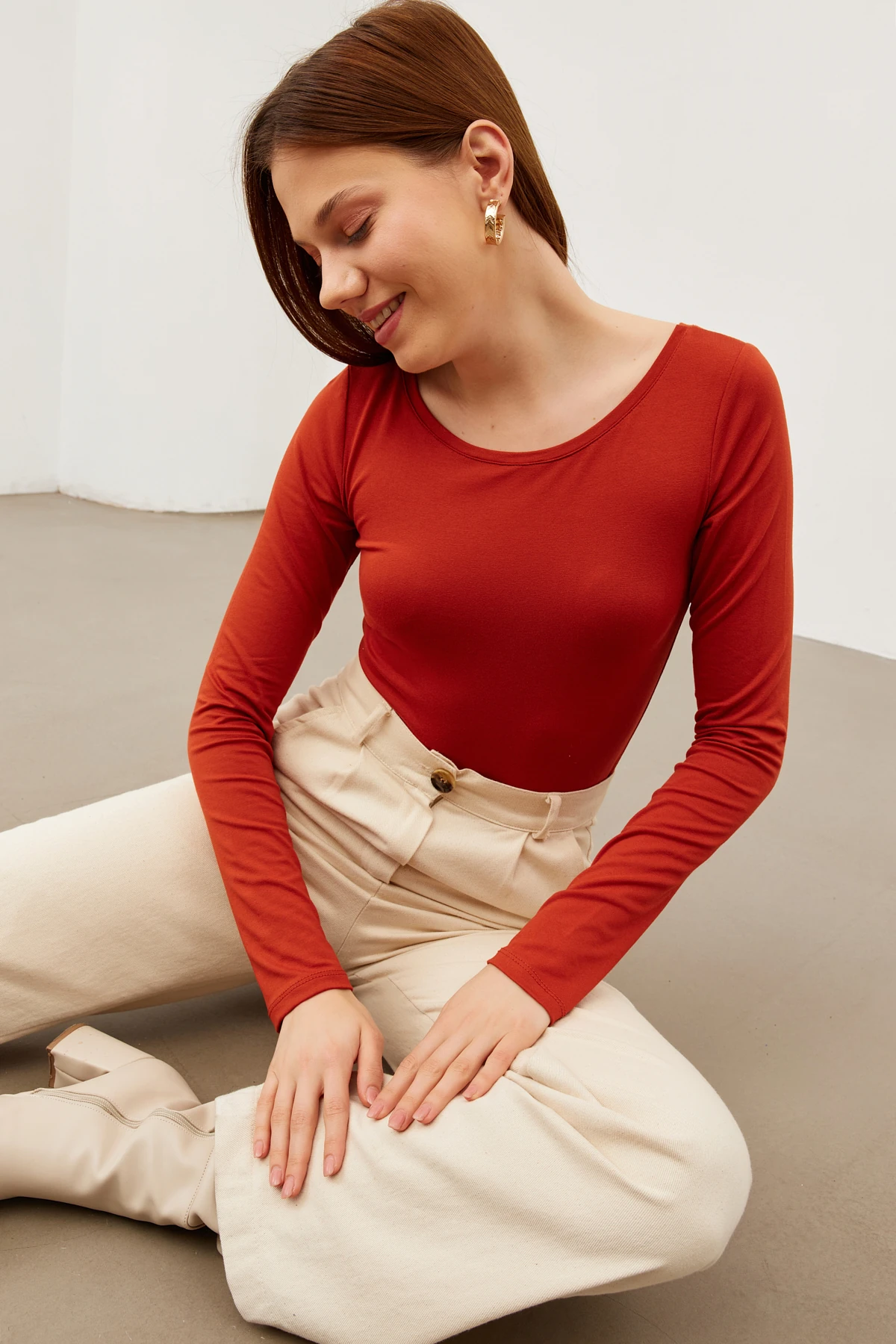 Kadın Kiremit Prenses Yaka Bluz