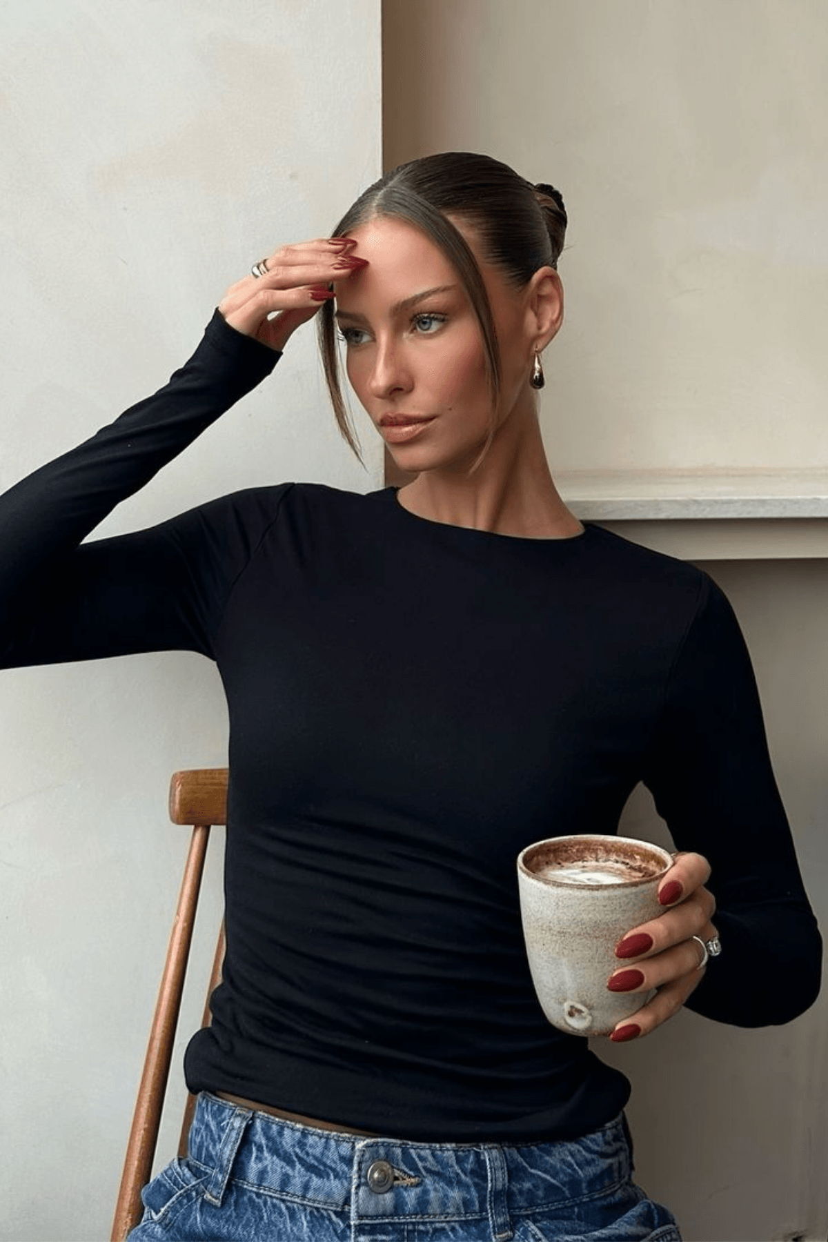 Kadın Siyah Ultra Soft Esnek Bisiklet Yaka Basic Bluz