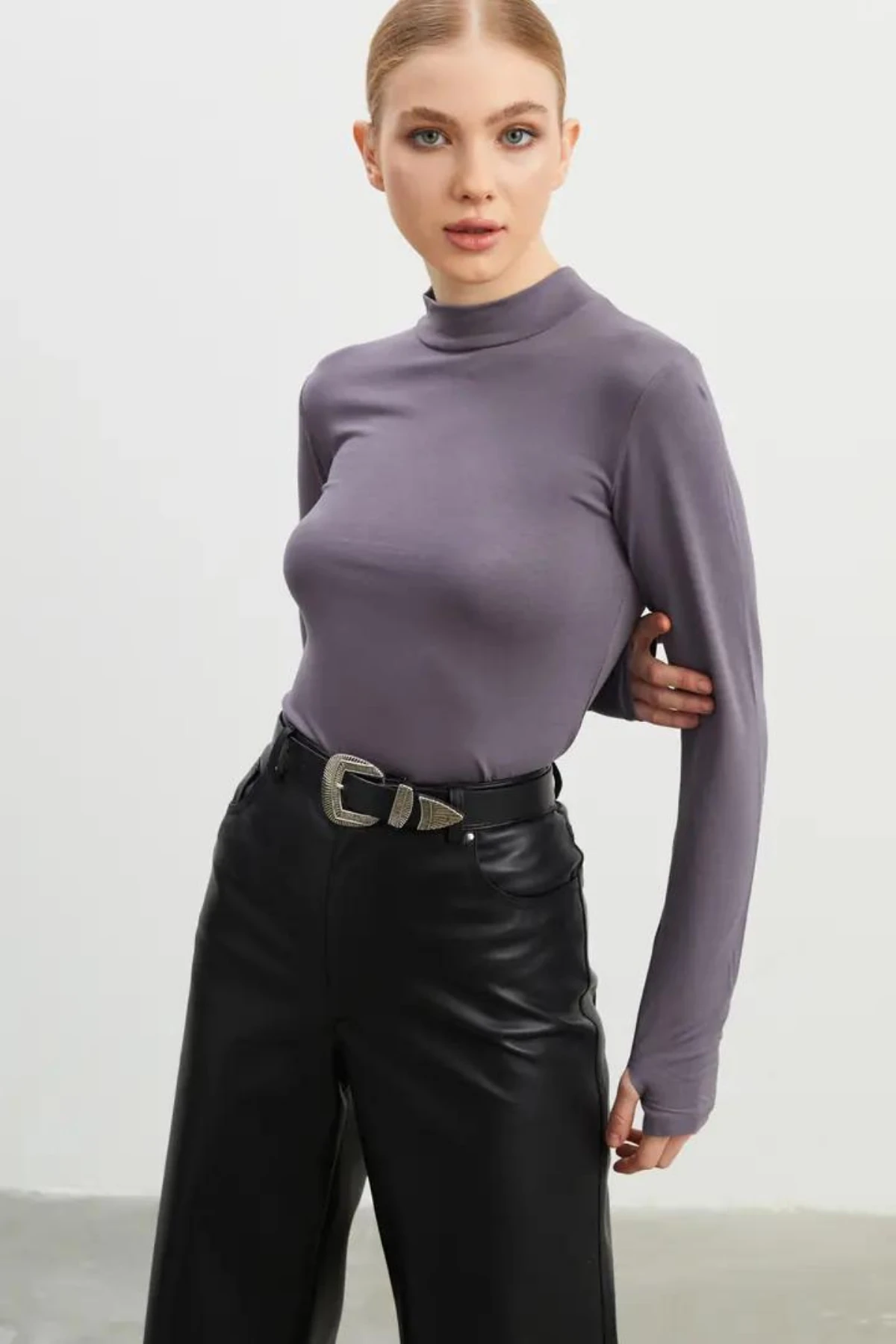Crop Kısakollu Body Gri Renk