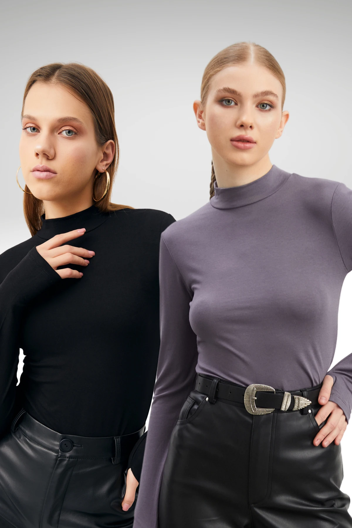 Kadın Siyah Gri 2'li Parmak Detaylı Body