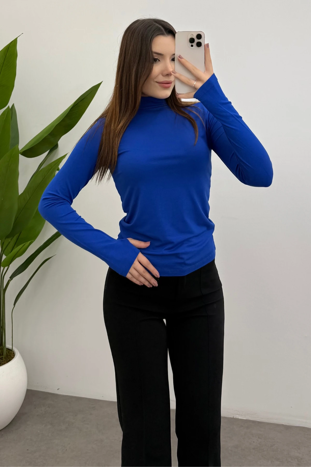 Kadın Saks Mavisi Parmak Detaylı Body