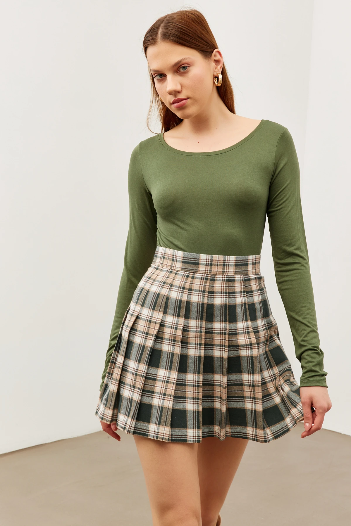 Kadın Haki Prenses Yaka Bluz