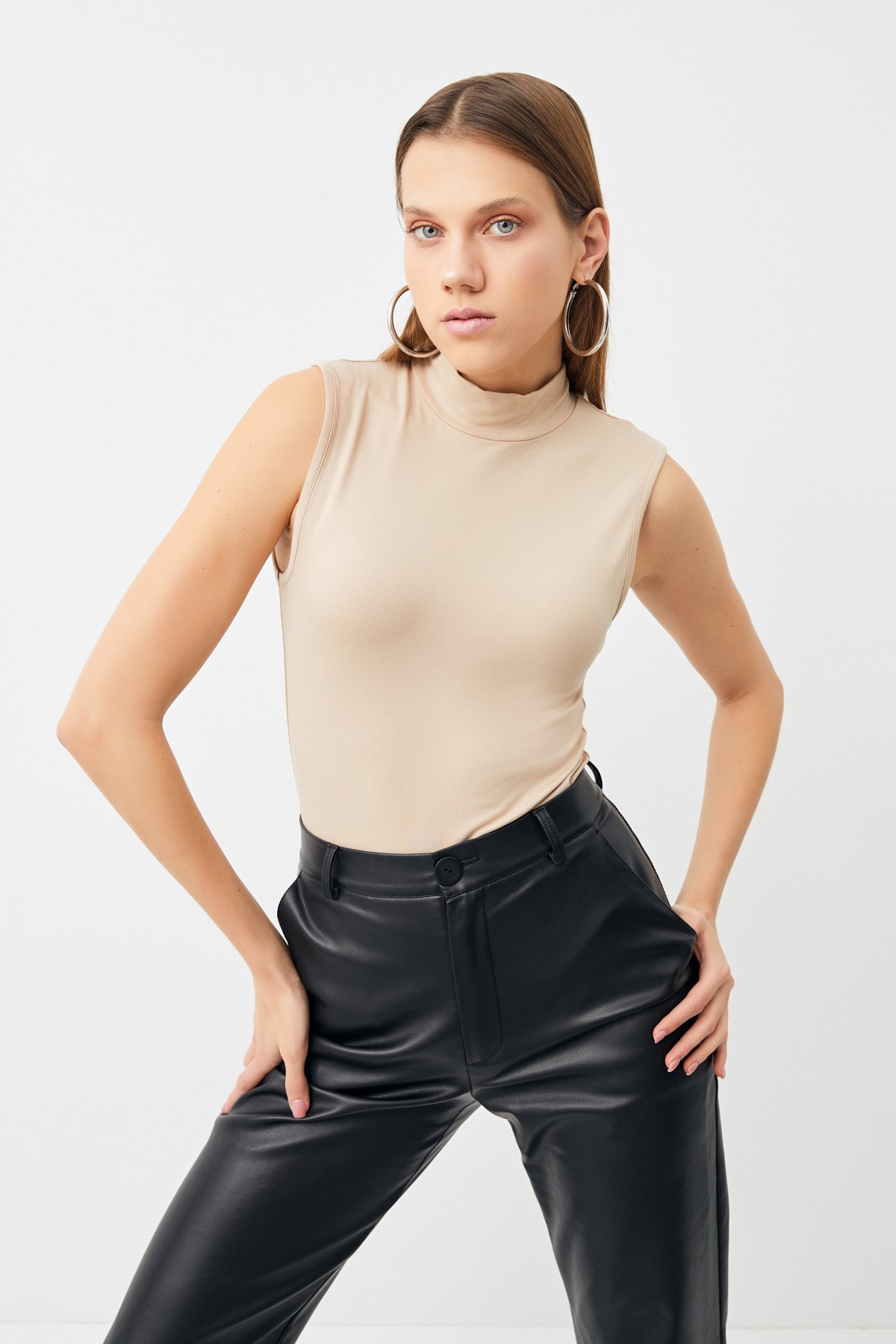 Kadın Krem 3'lü Kolsuz Body