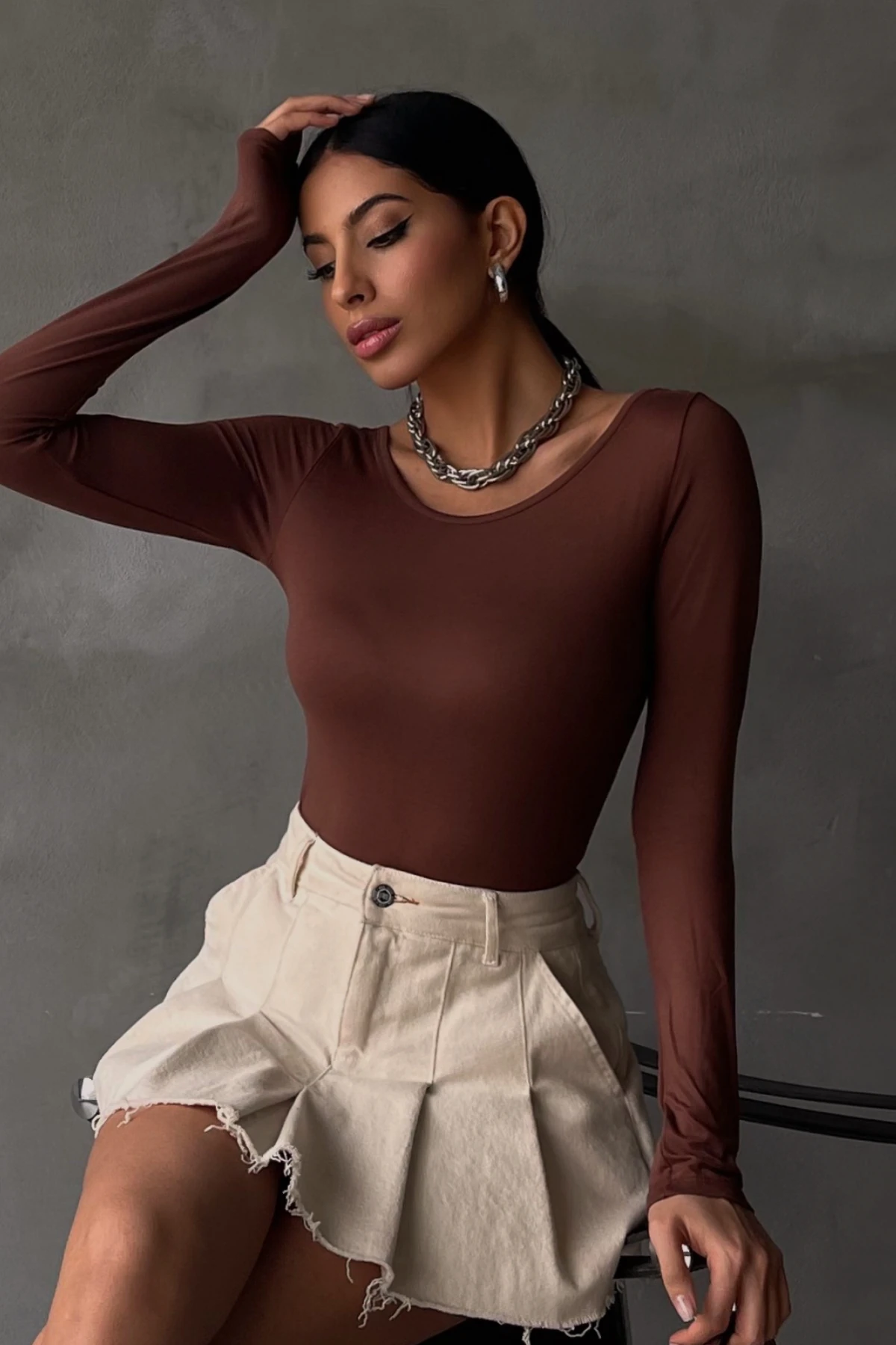 Kadın Acı Kahve Prenses Yaka Bluz