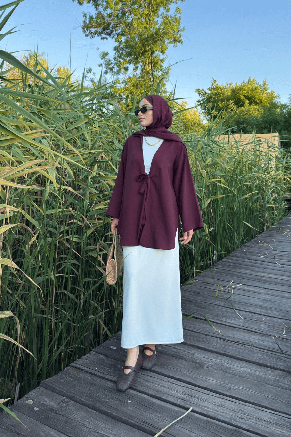 Kadın Cherry Bağlama Detaylı Flam Keten Kimono