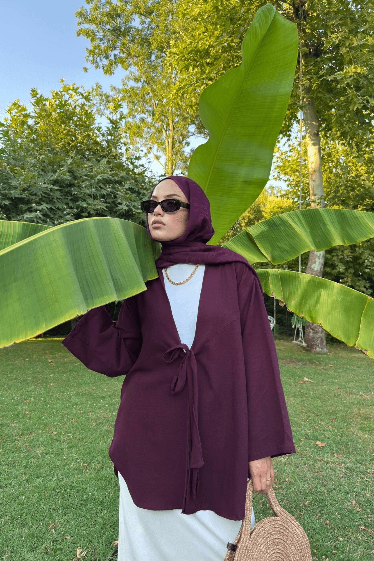 Kadın Cherry Bağlama Detaylı Flam Keten Kimono