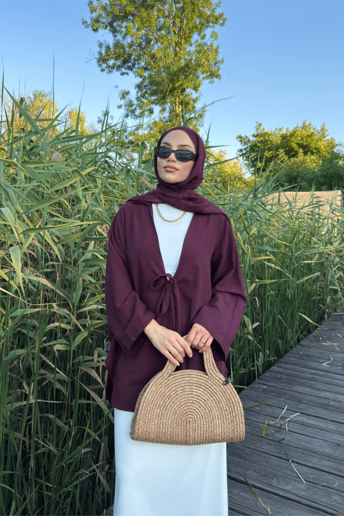 Kadın Cherry Bağlama Detaylı Flam Keten Kimono