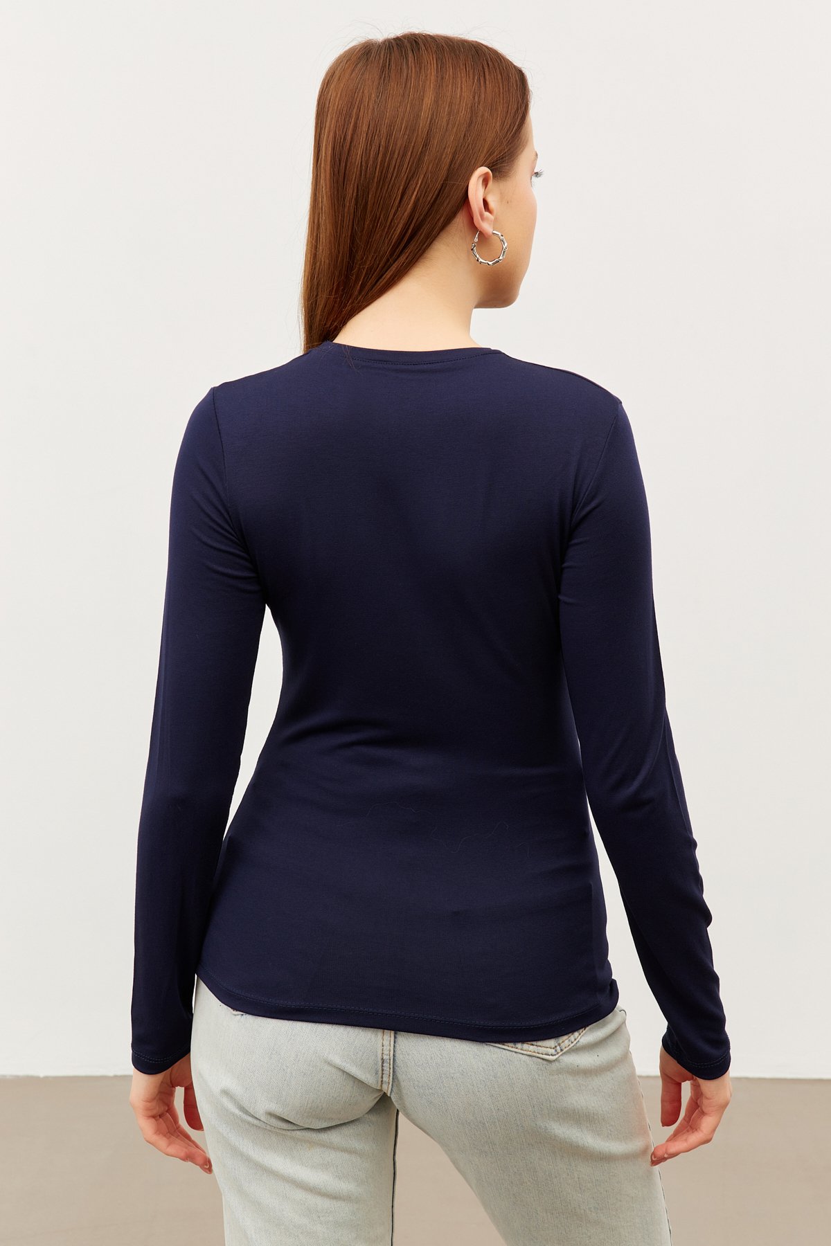 Kadın Lacivert Bisiklet Yaka Body