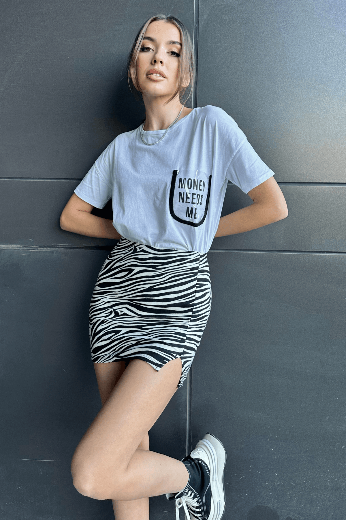 Kadın Siyah Zebra Desenli Etek