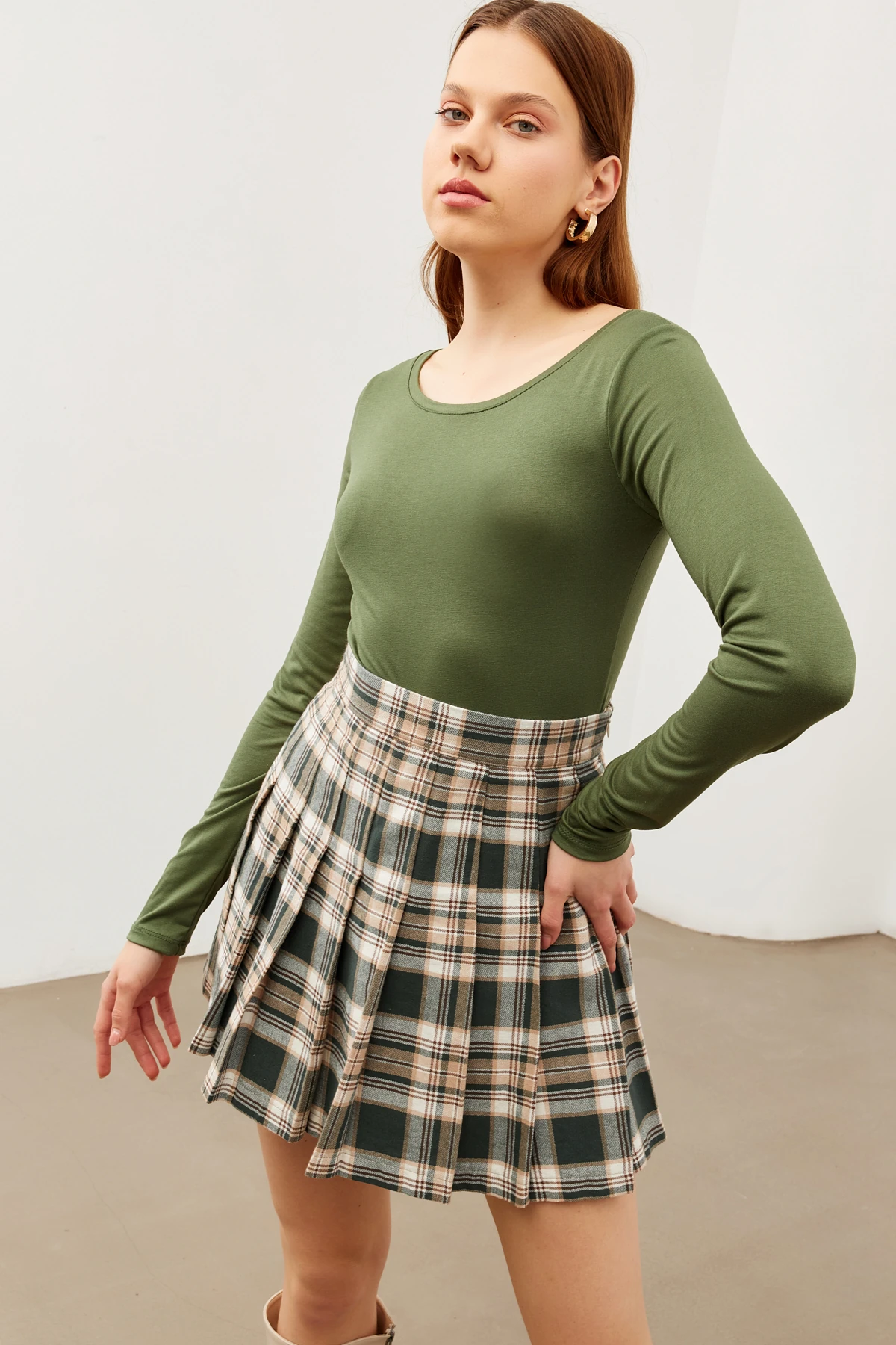 Kadın Haki Prenses Yaka Bluz