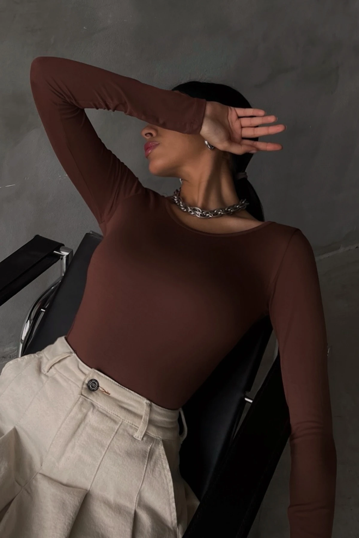 Kadın Acı Kahve Prenses Yaka Bluz