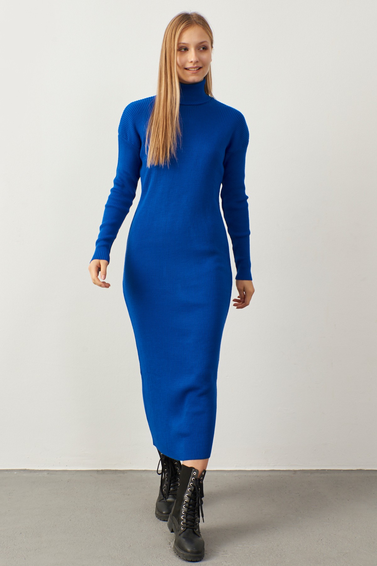 Kadın Saks Mavi Triko Elbise