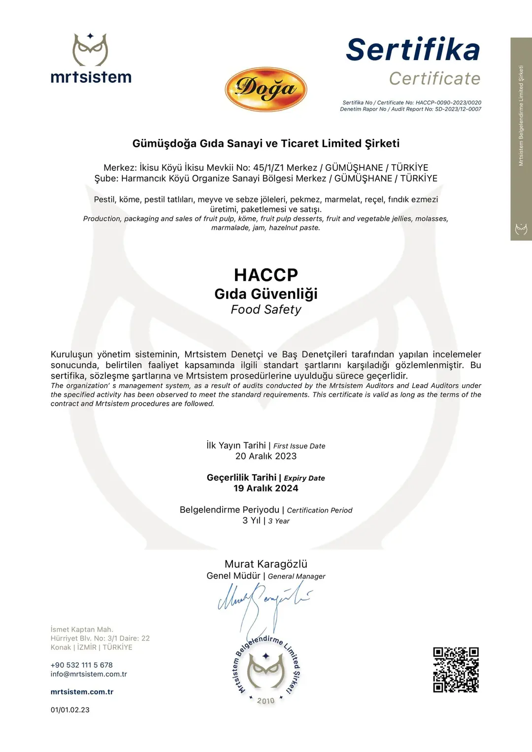 HACCP – Gıda Güvenliği Sertifikası