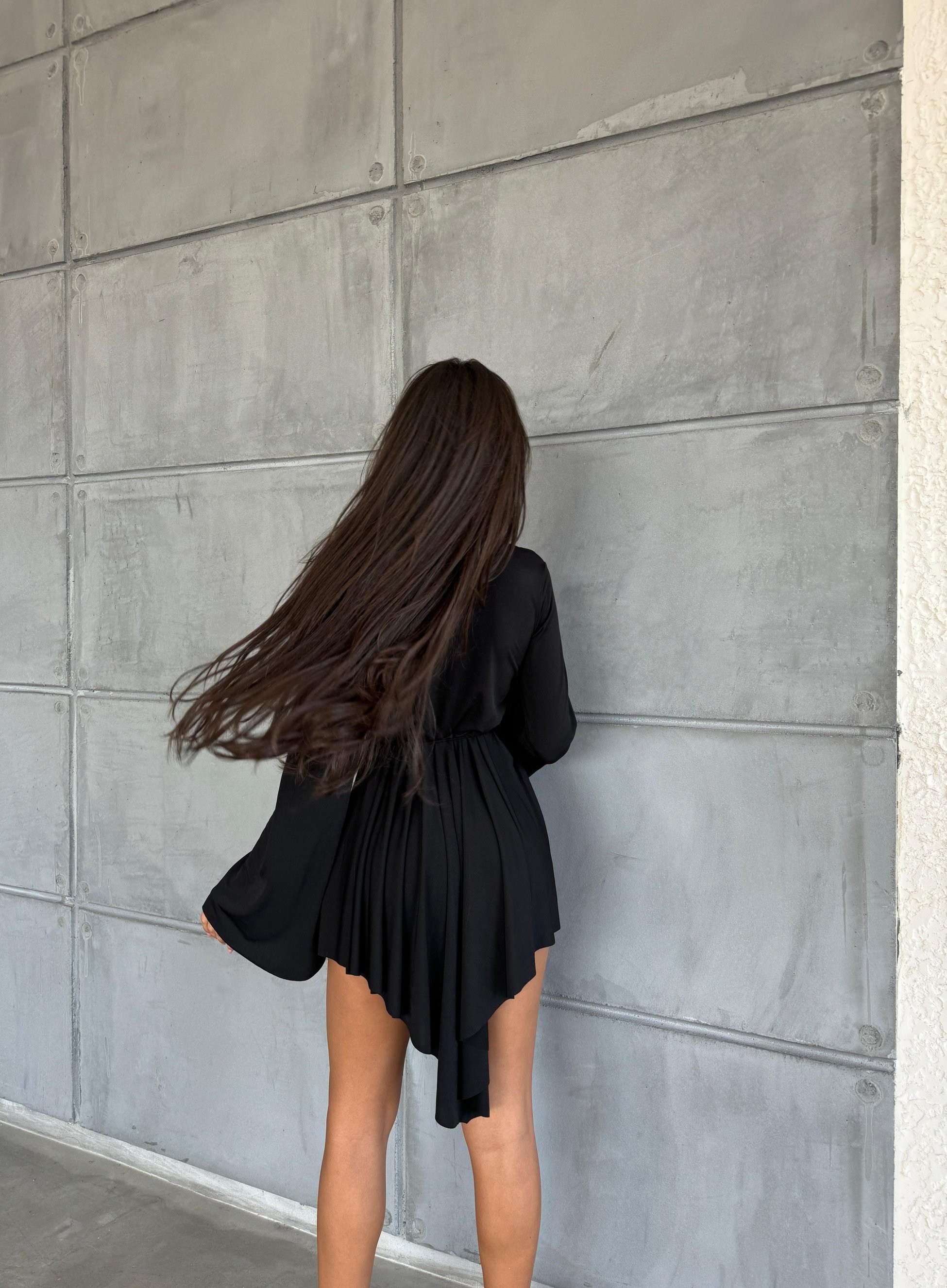 Sandy kumaş mini kloş elbise