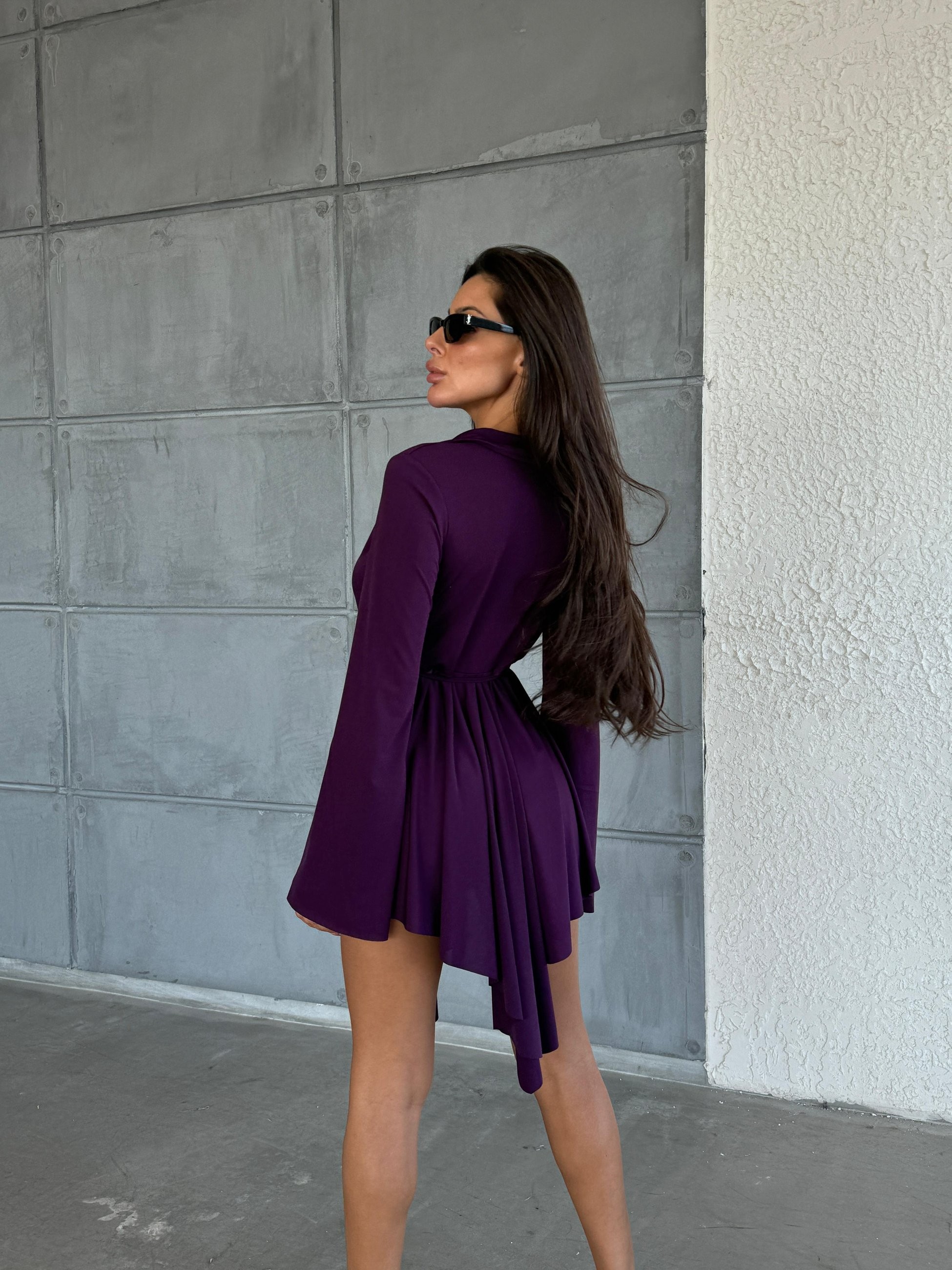 Sandy kumaş mini kloş elbise
