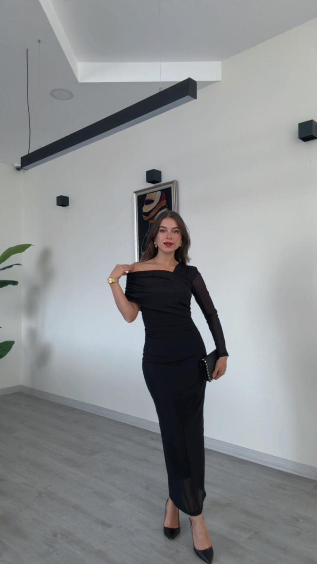 Tek Omuz Şık Şifon Abiye Elbise