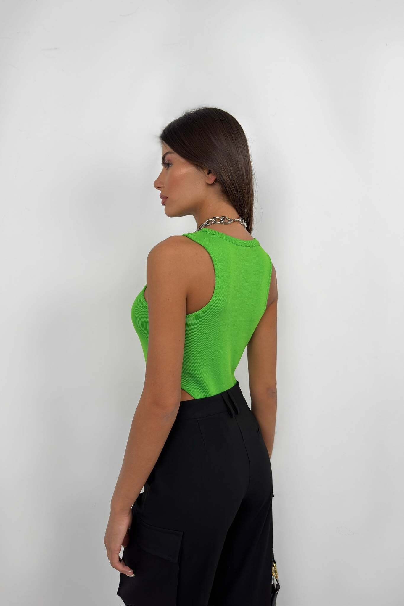 Pencere Detay Yüzücü Lime Bodysuit