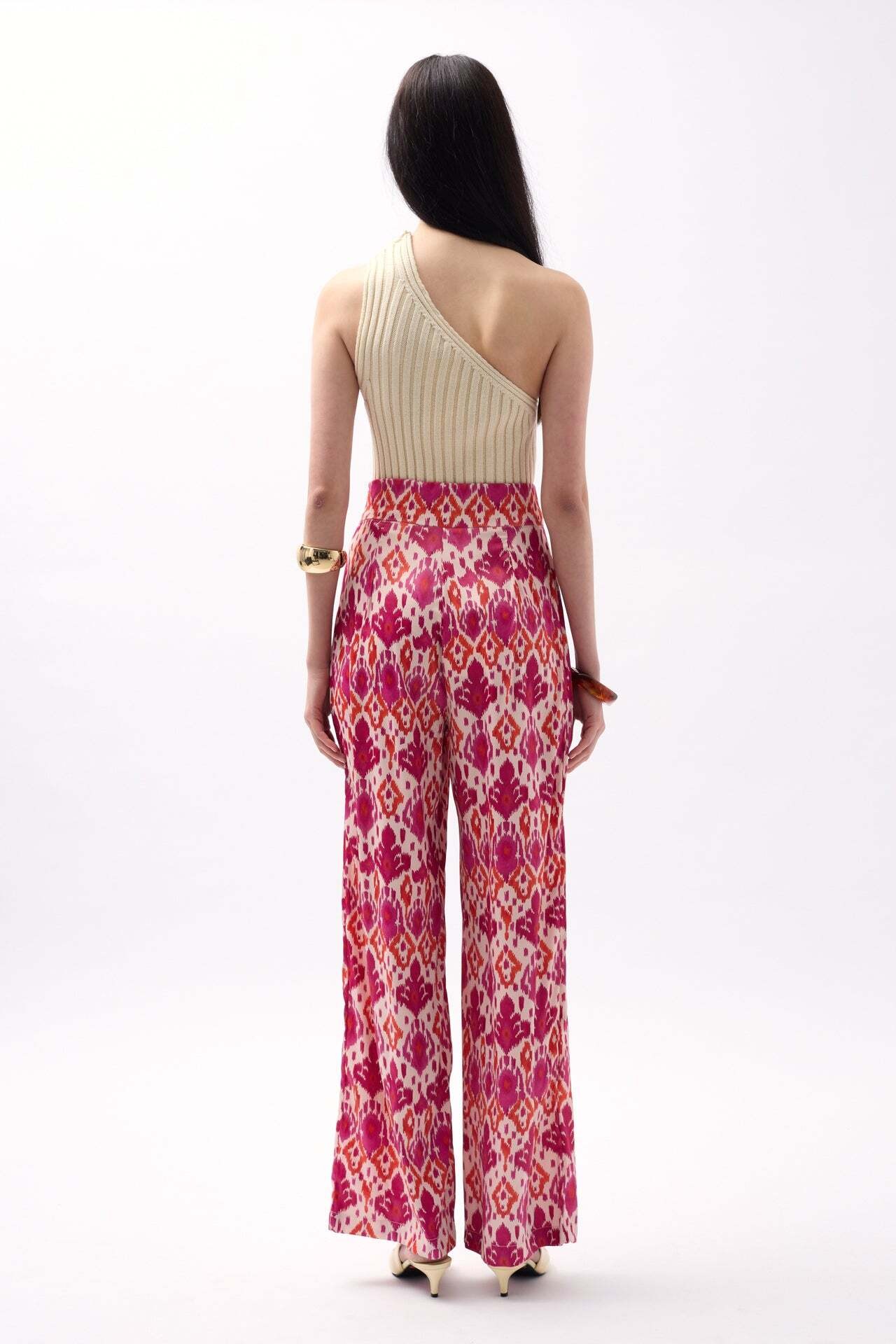 Desenli Saten Pembe Pantolon