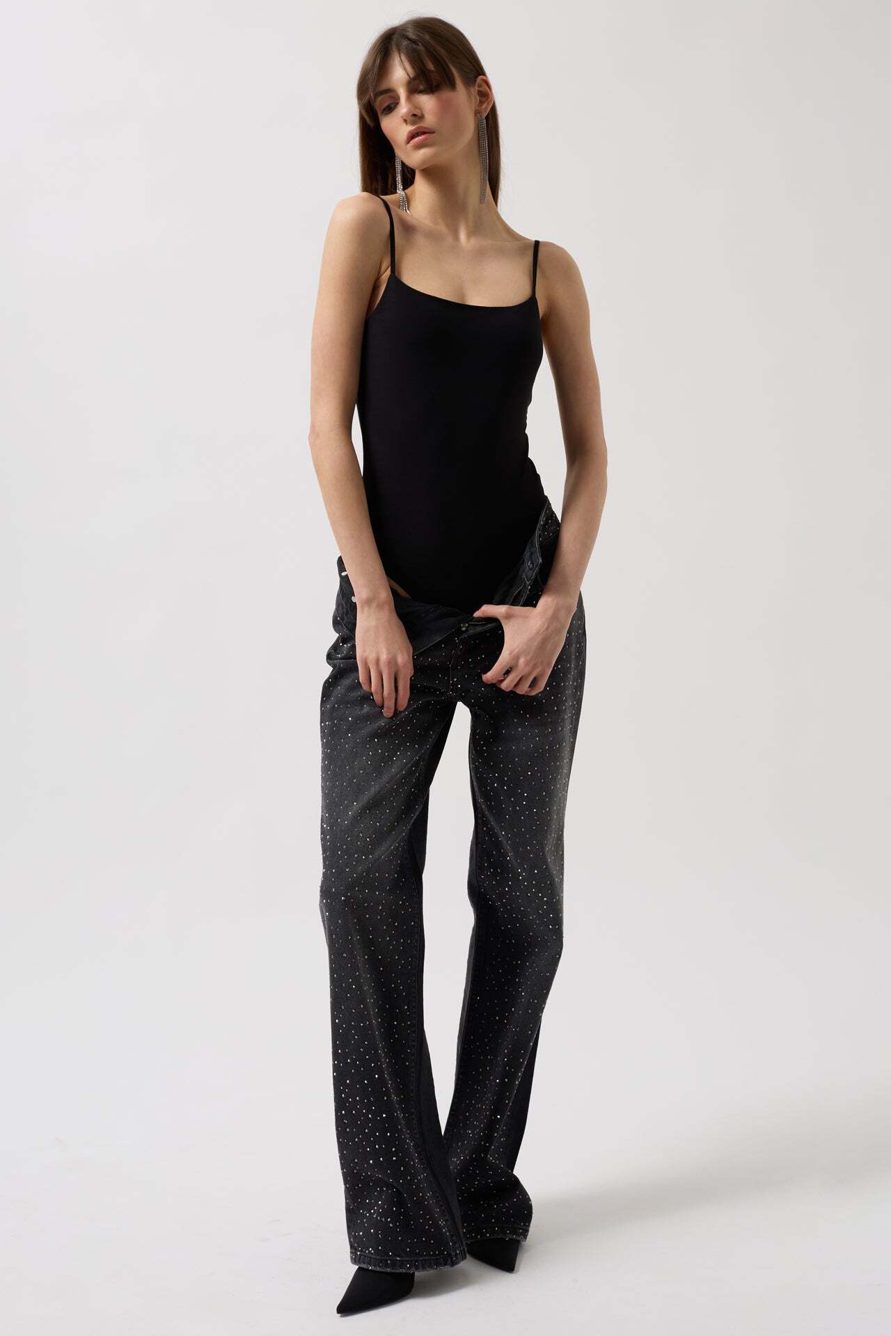 İp Askılı Siyah Bodysuit