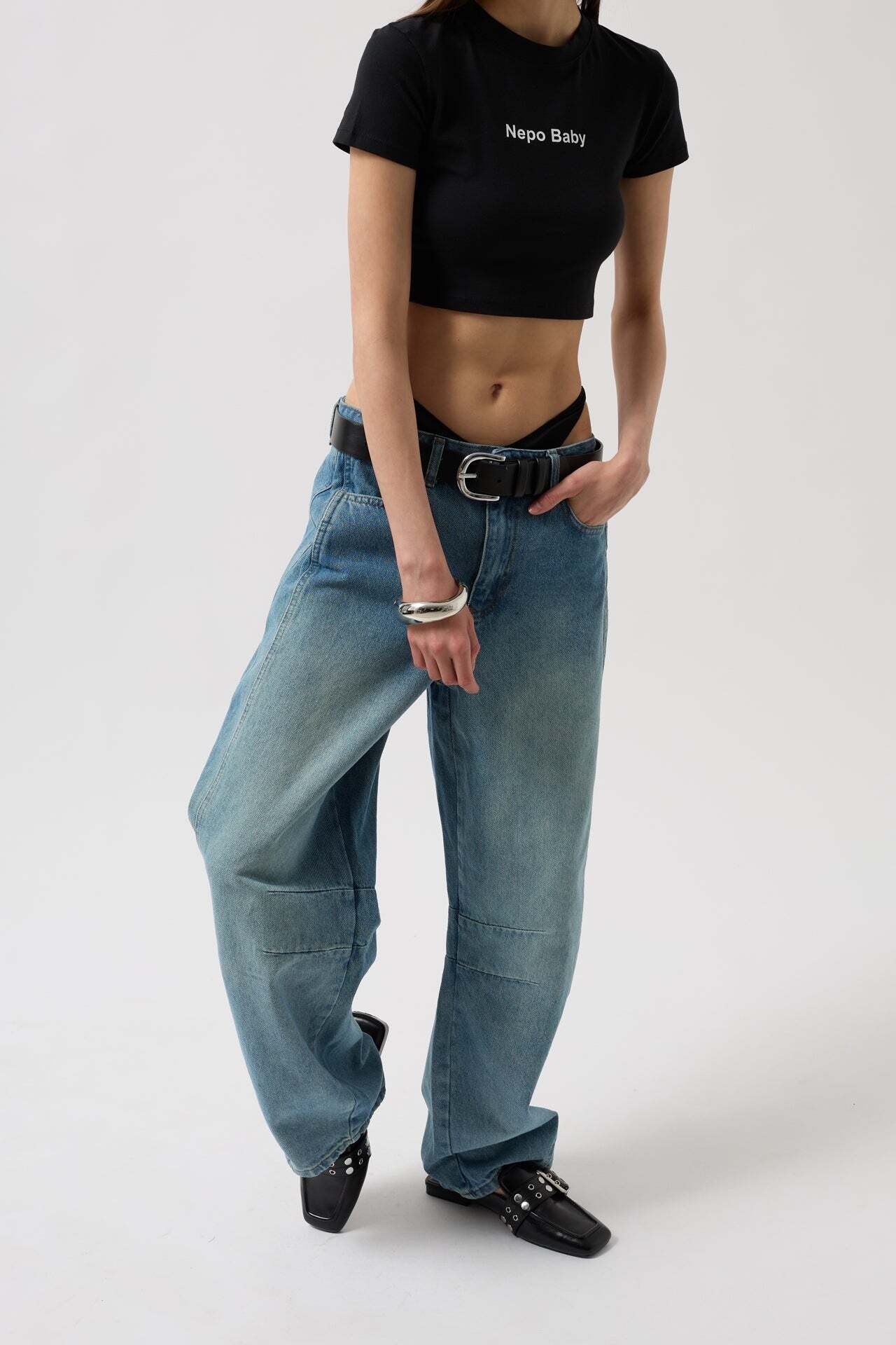 Dikiş Detay Wide Leg Mavi Jean