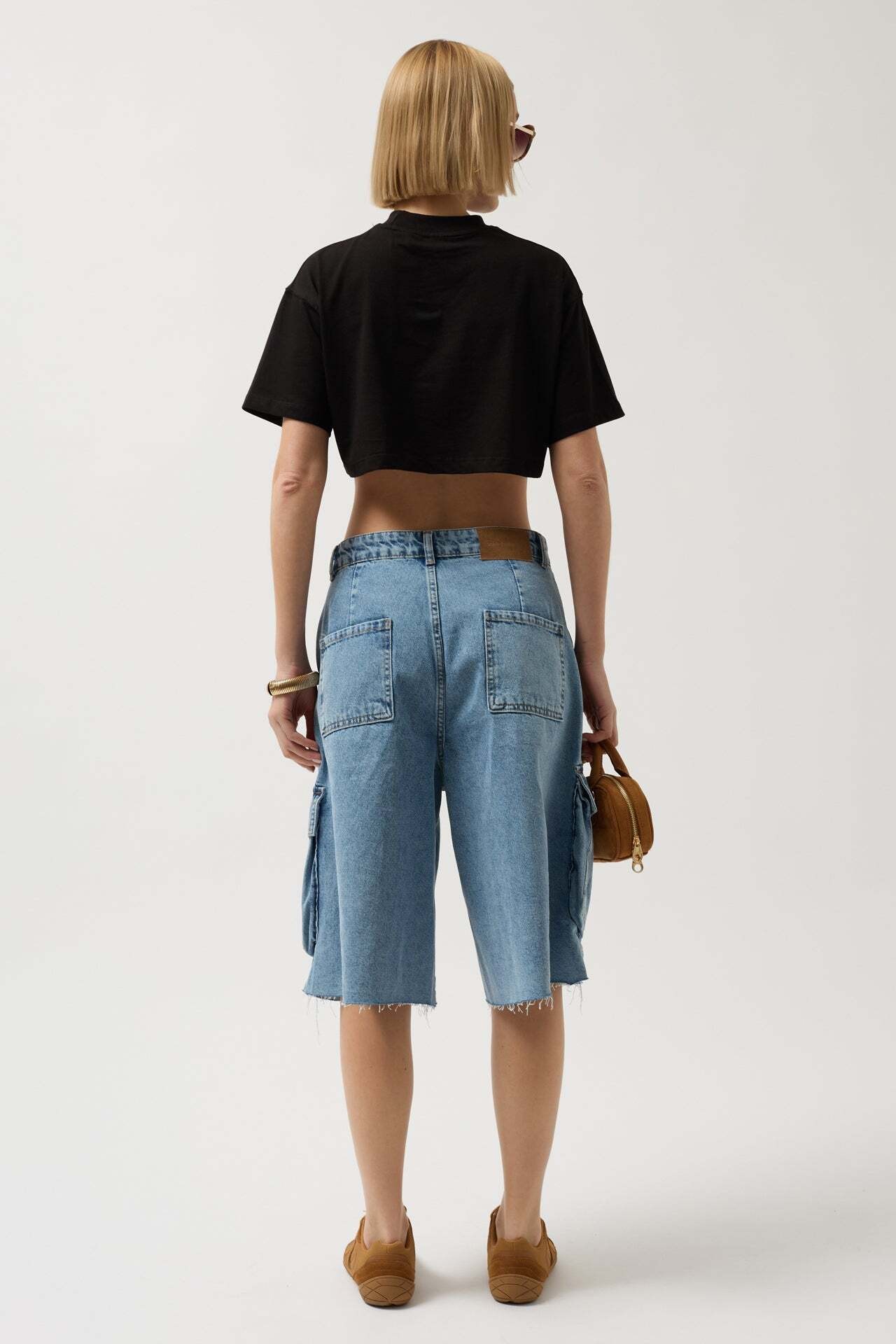 Baskılı Crop Siyah T-Shirt