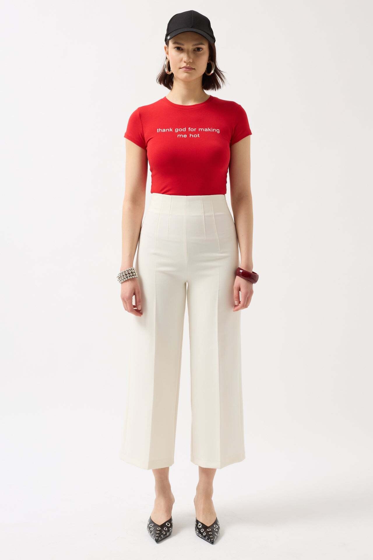 Baskılı Likralı Crop Kırmızı T-Shirt