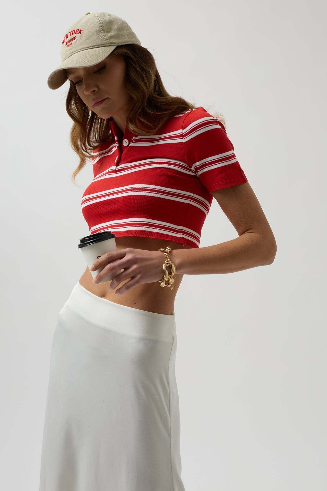 Polo Yaka Crop Kırmızı T-Shirt