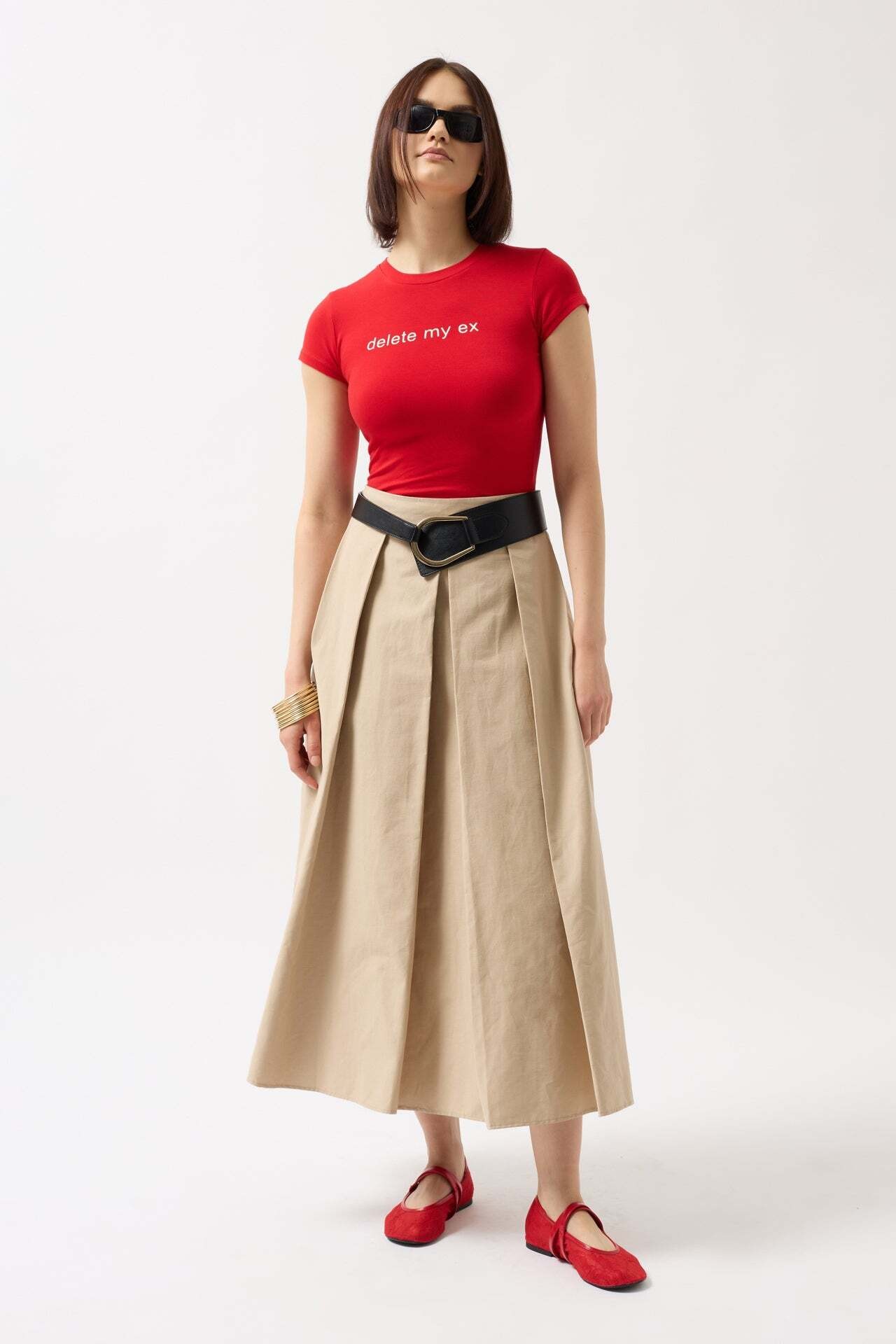 Baskılı Likralı Crop Kırmızı T-Shirt