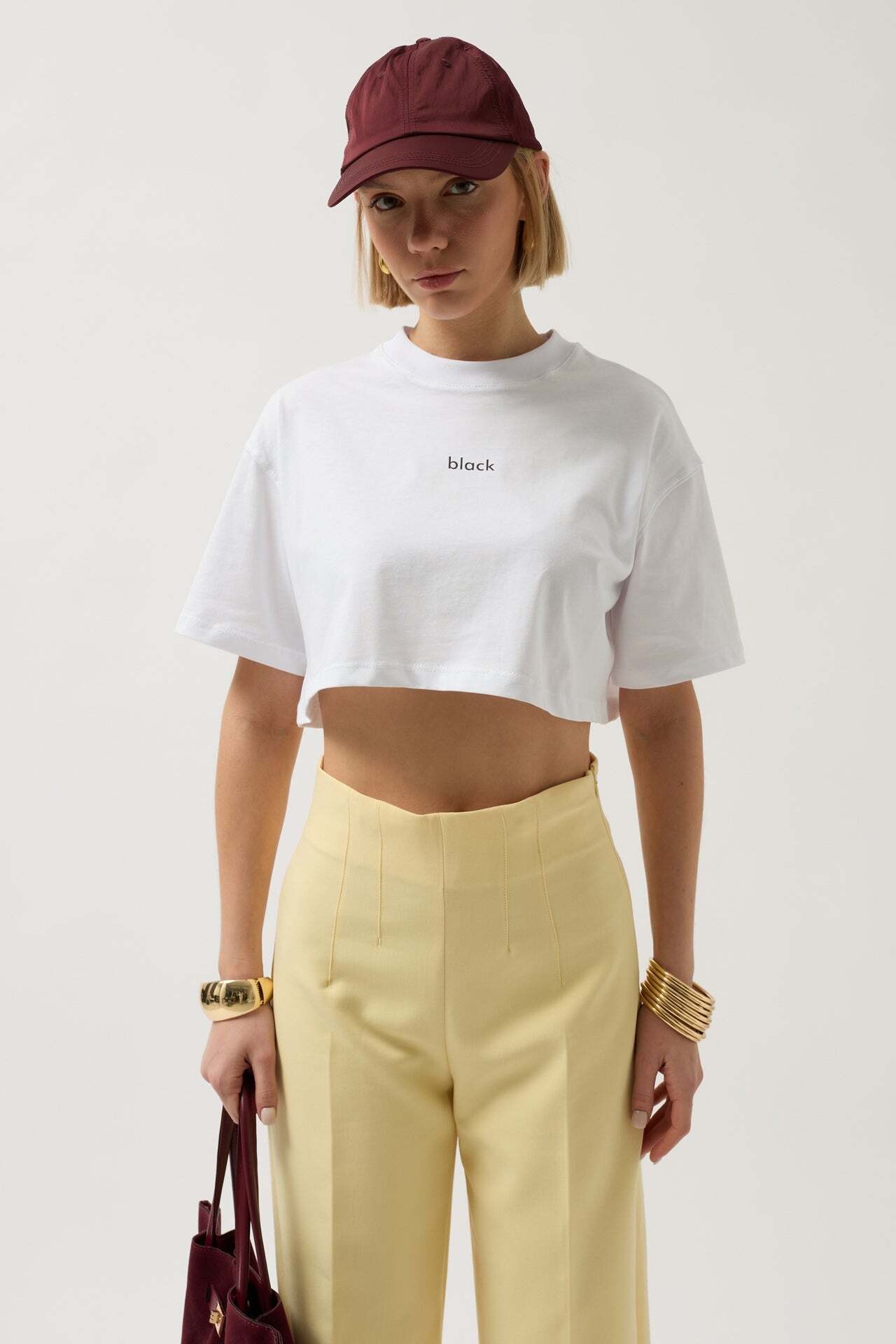Baskılı Crop Beyaz T-Shirt