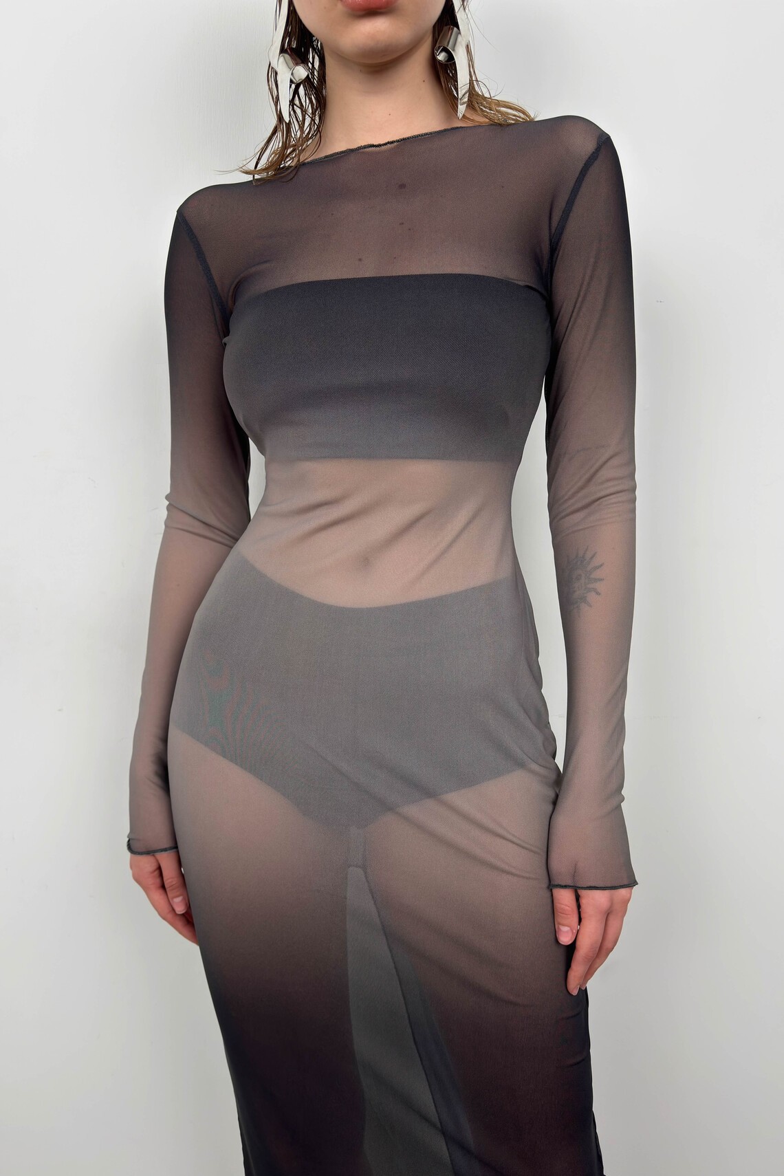 Baskılı Siyah Maxi Boy Elbise