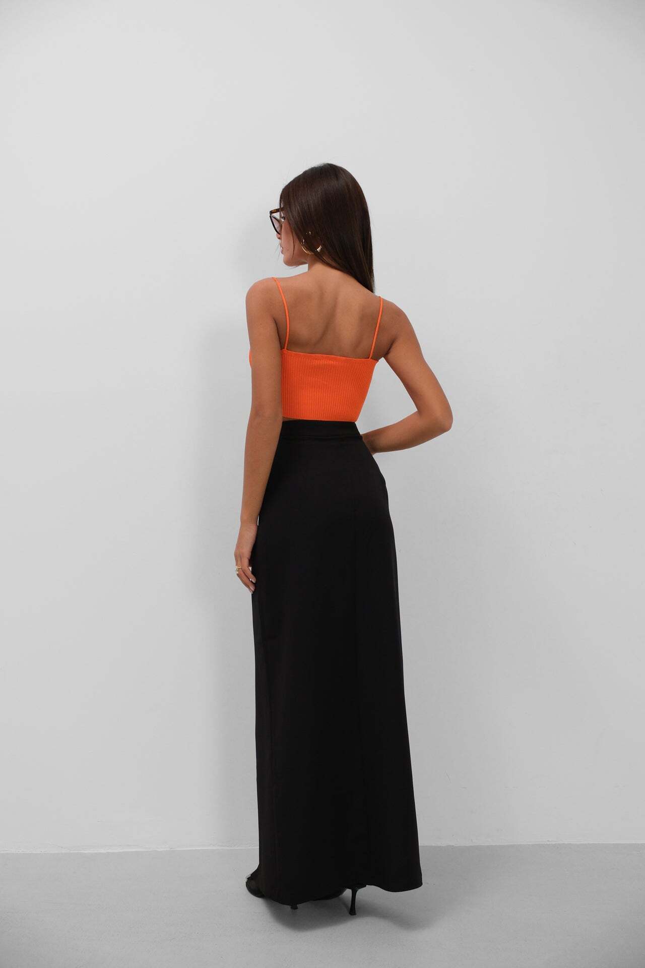 İnce Askılı Turuncu Crop Top