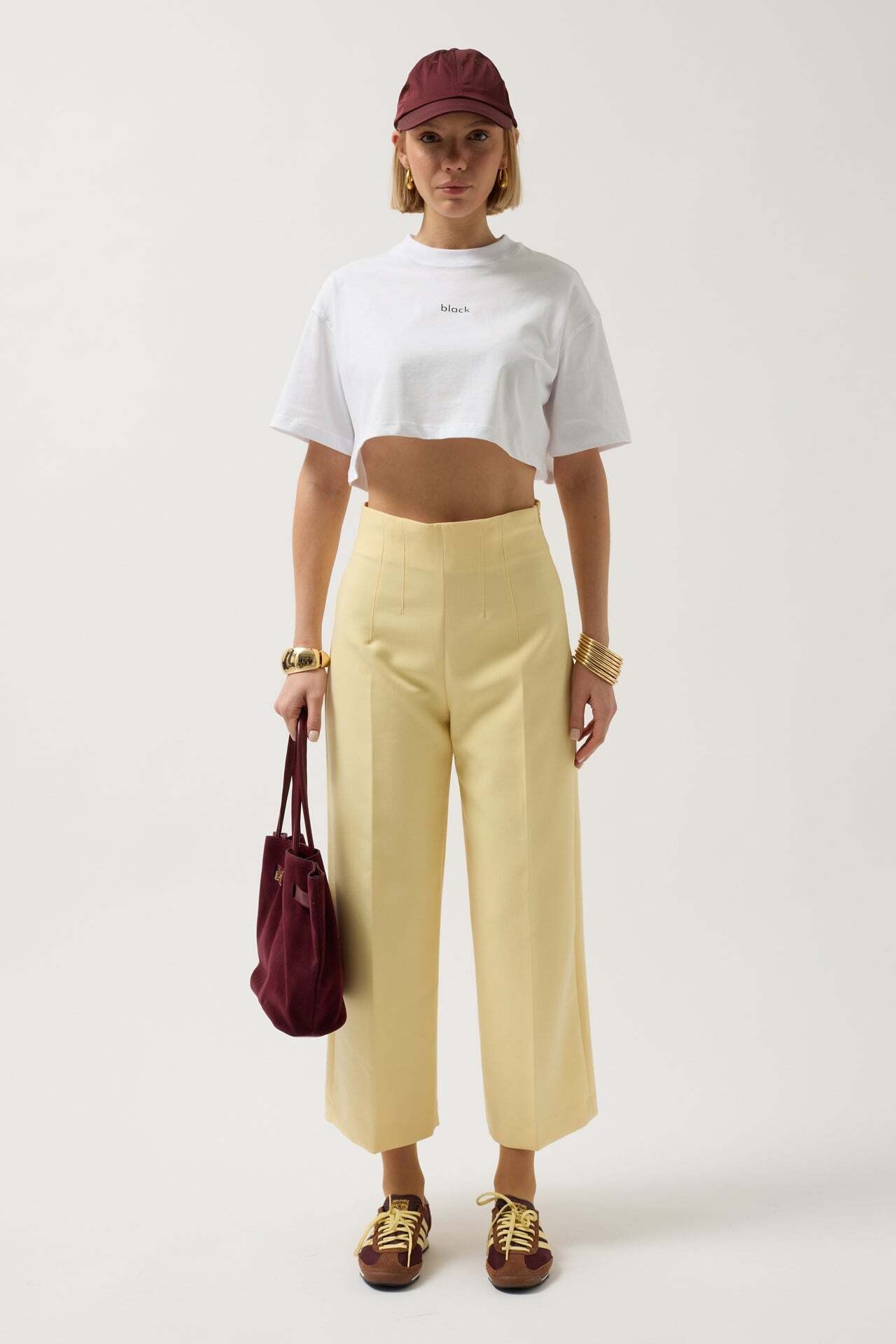 Baskılı Crop Beyaz T-Shirt