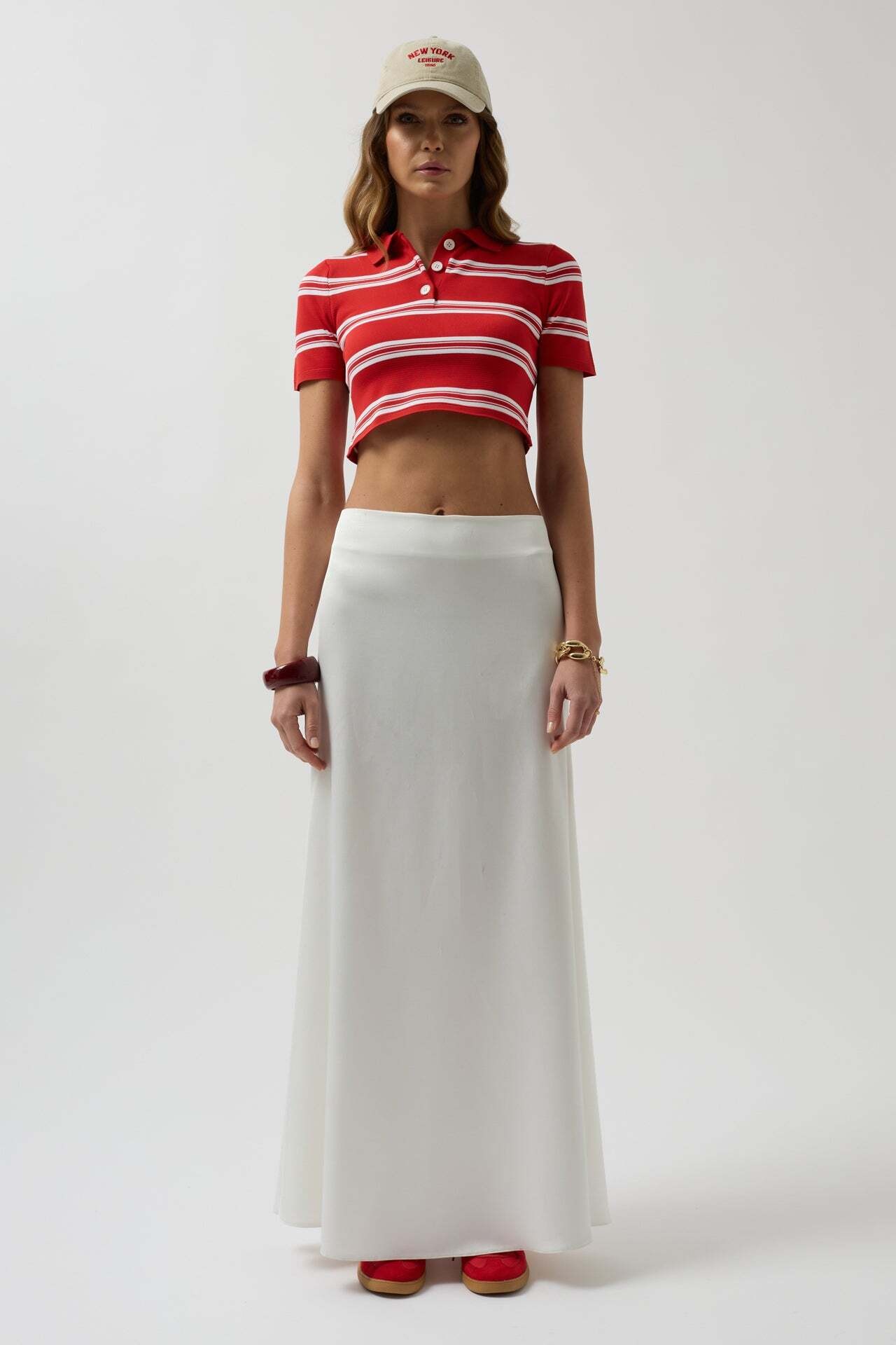 Polo Yaka Crop Kırmızı T-Shirt