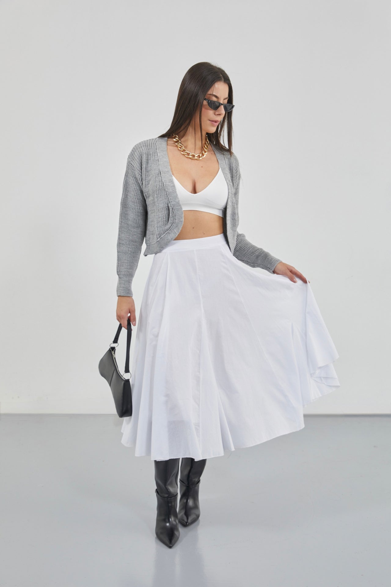 Biyeli Crop Gri Triko Hırka