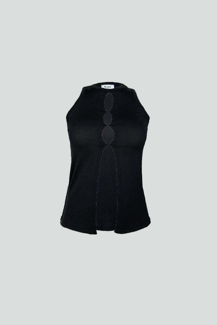 Halter Yaka Göğüs Detay Siyah Bluz