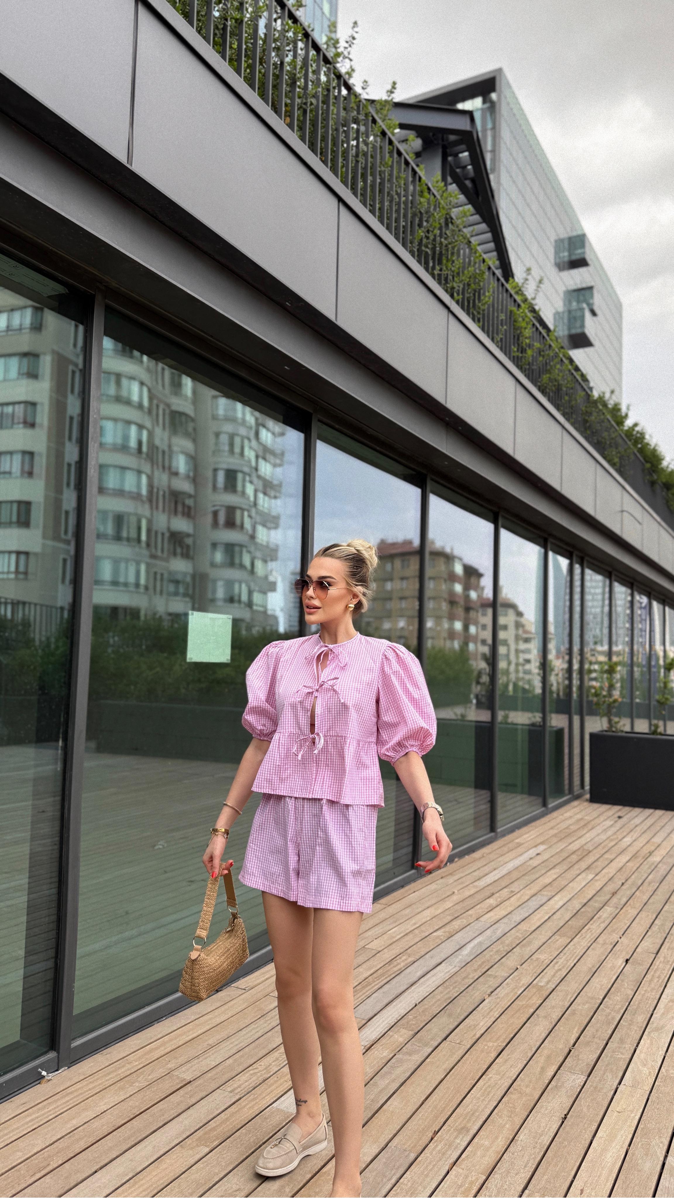 💙 Yazın En Tatlı İkilisi: Fırfırlı Gingham Şortlu Takım – S/M/L 💙