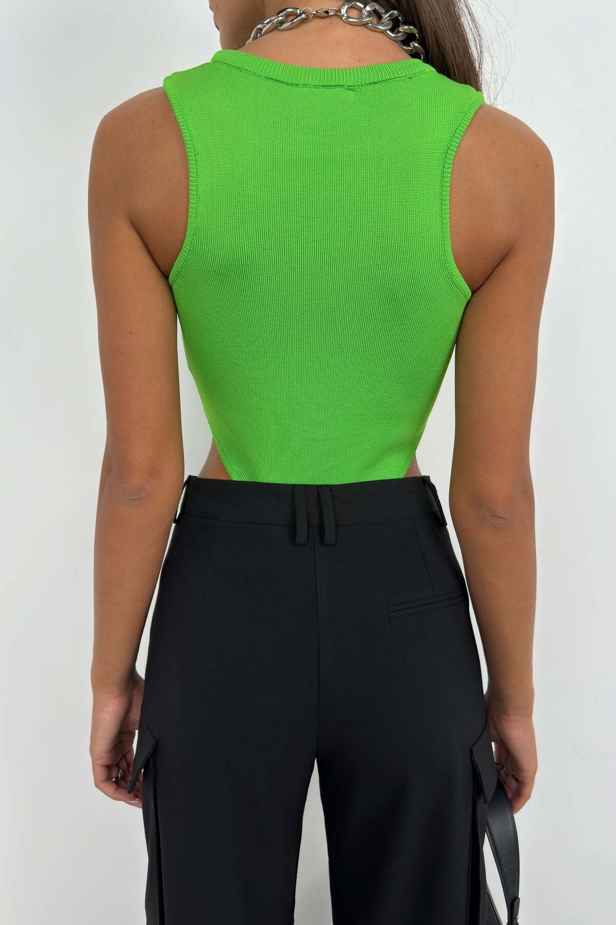 Pencere Detay Yüzücü Lime Bodysuit