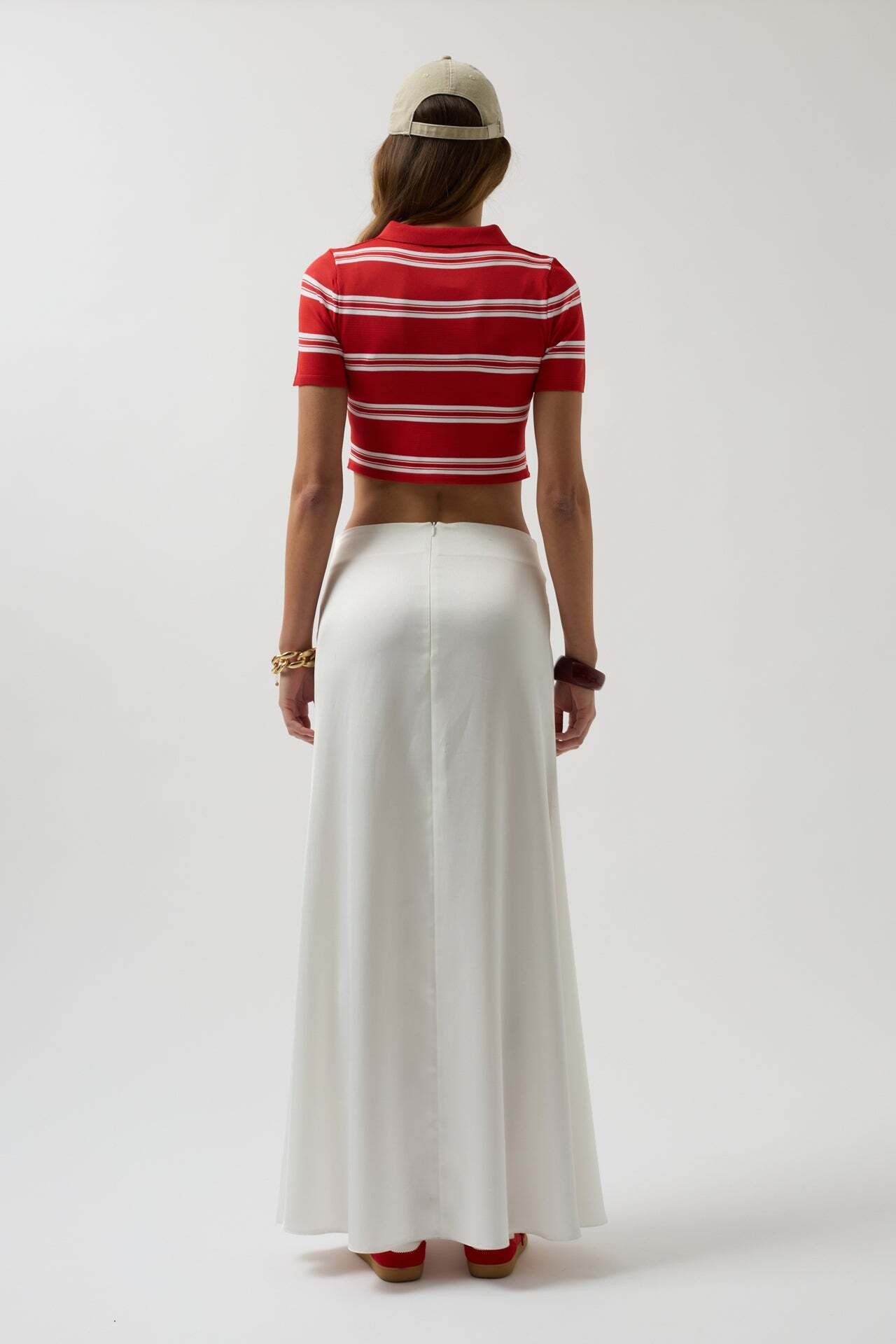 Polo Yaka Crop Kırmızı T-Shirt
