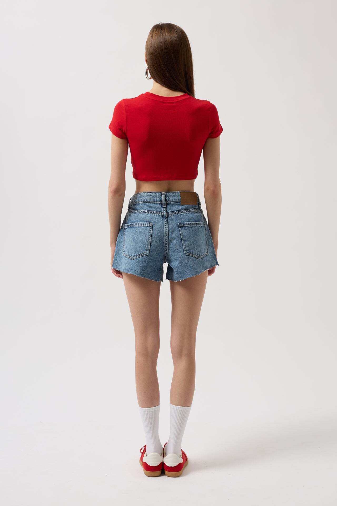 Nepo Baskılı Crop Kırmızı T-Shirt