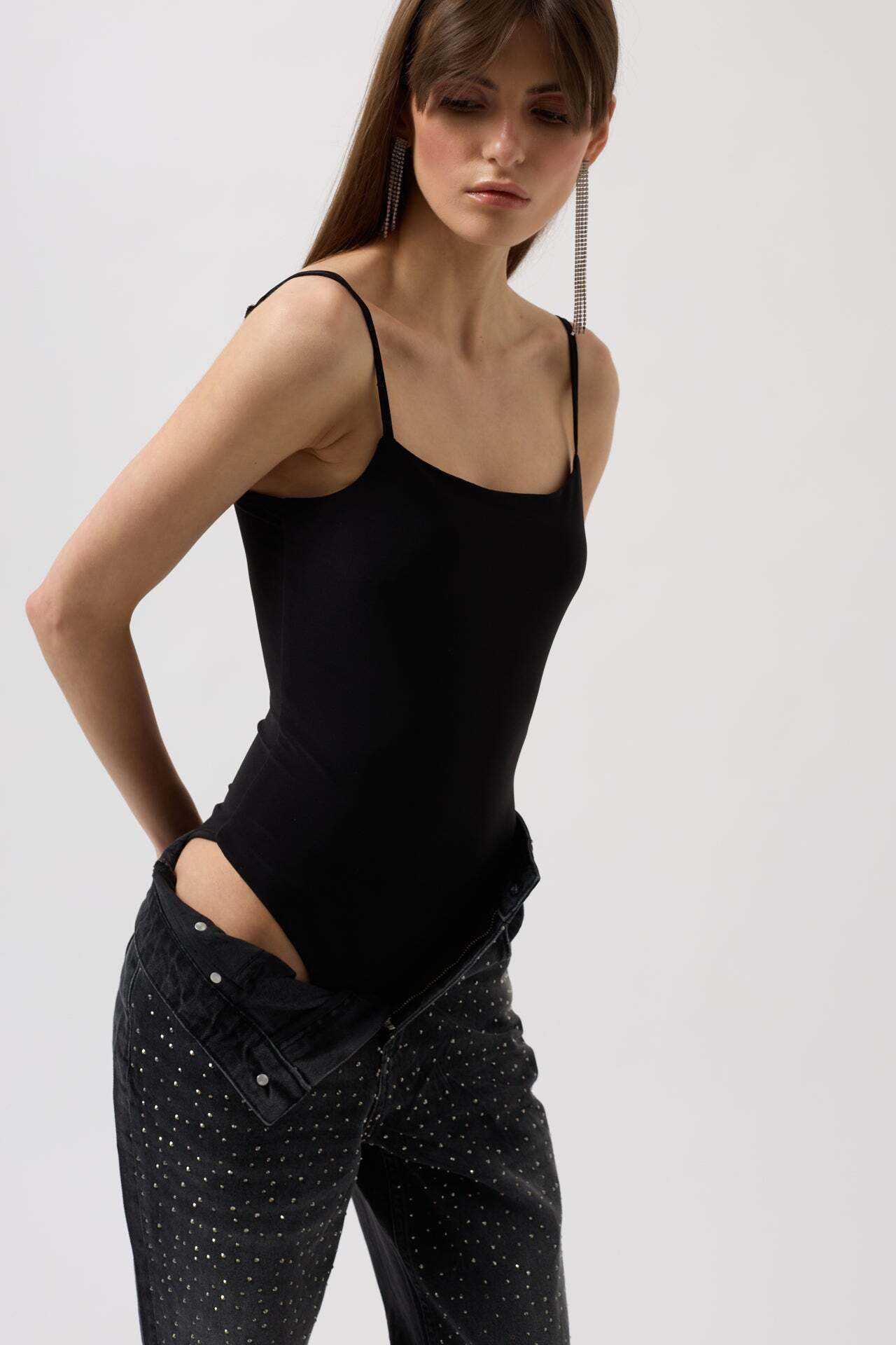İp Askılı Siyah Bodysuit