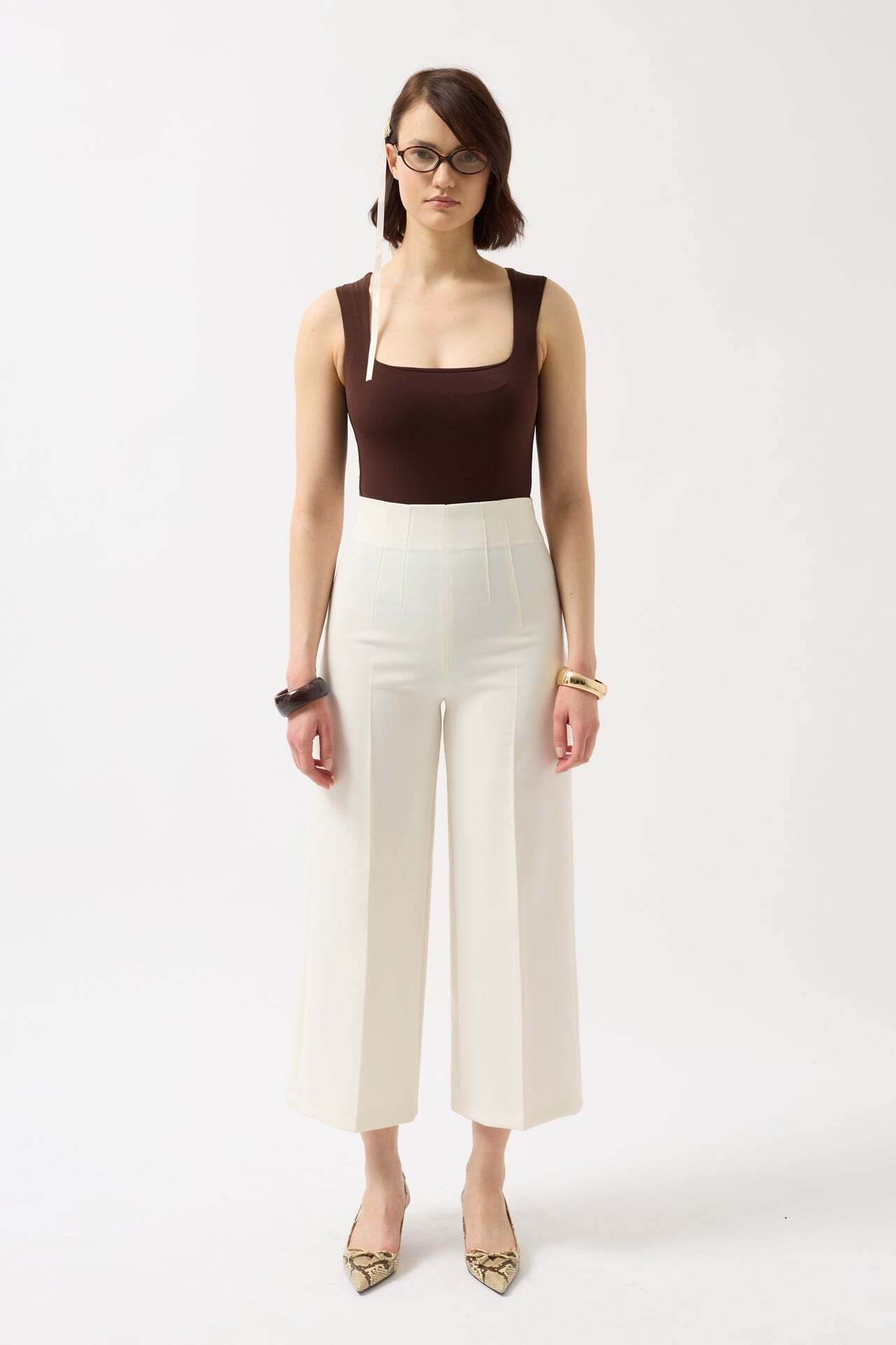 Kare Yaka Kalın Askılı Kahverengi Bodysuit