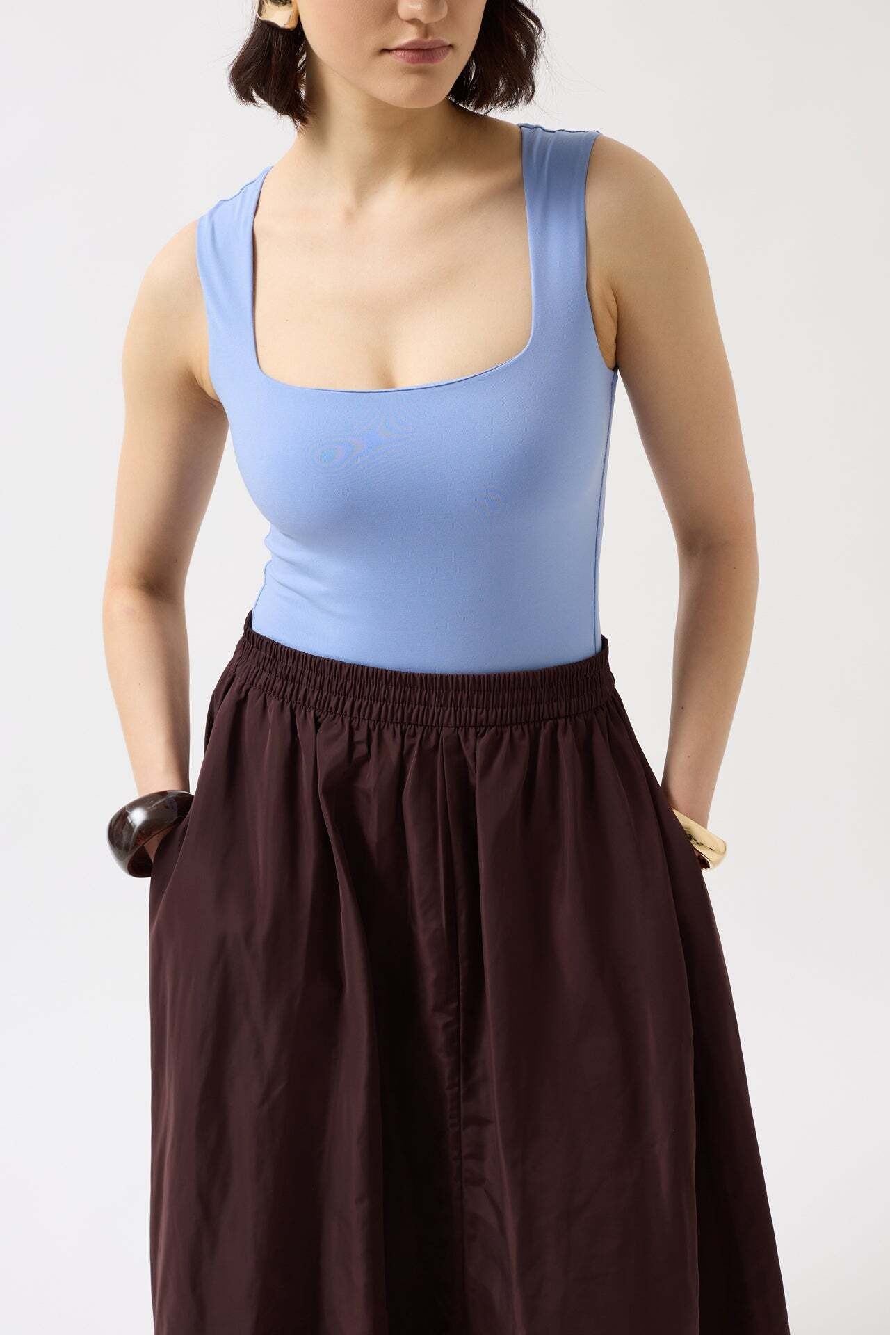 Kare Yaka Kalın Askılı Bebe Mavi Bodysuit