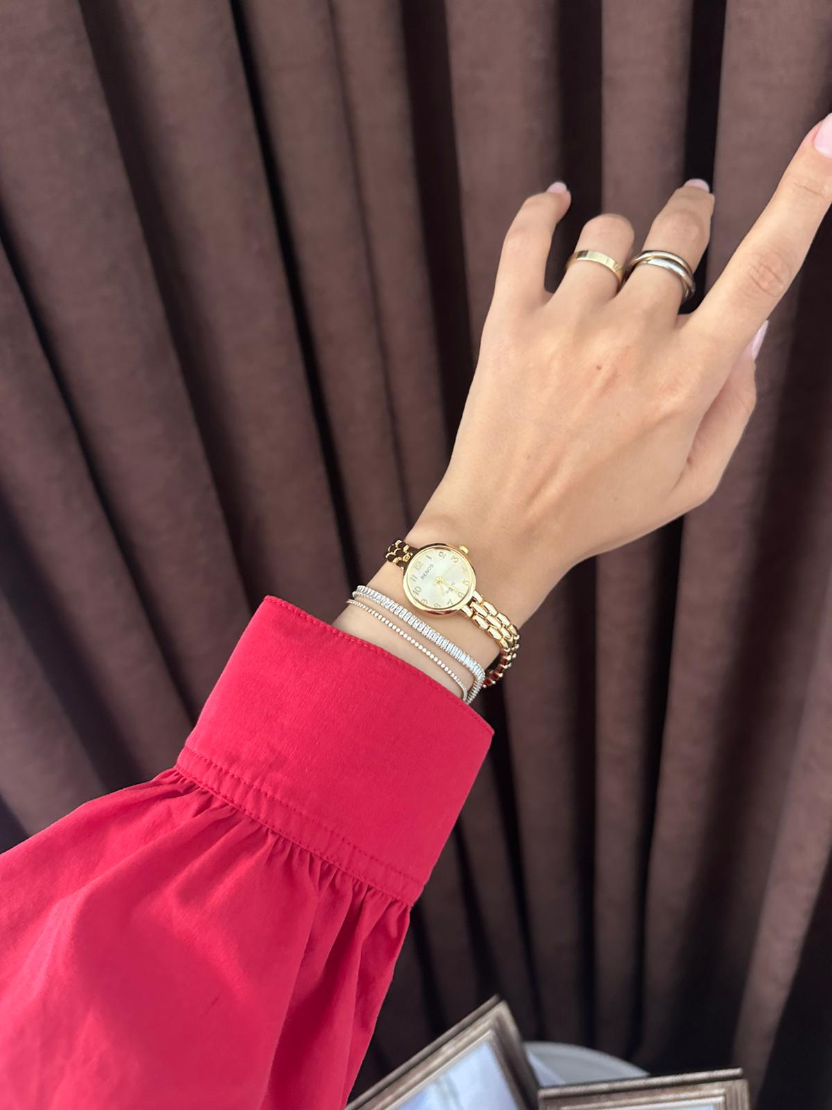 Zeina Model Saat Ve Bileklik Seti - Gold Sarı