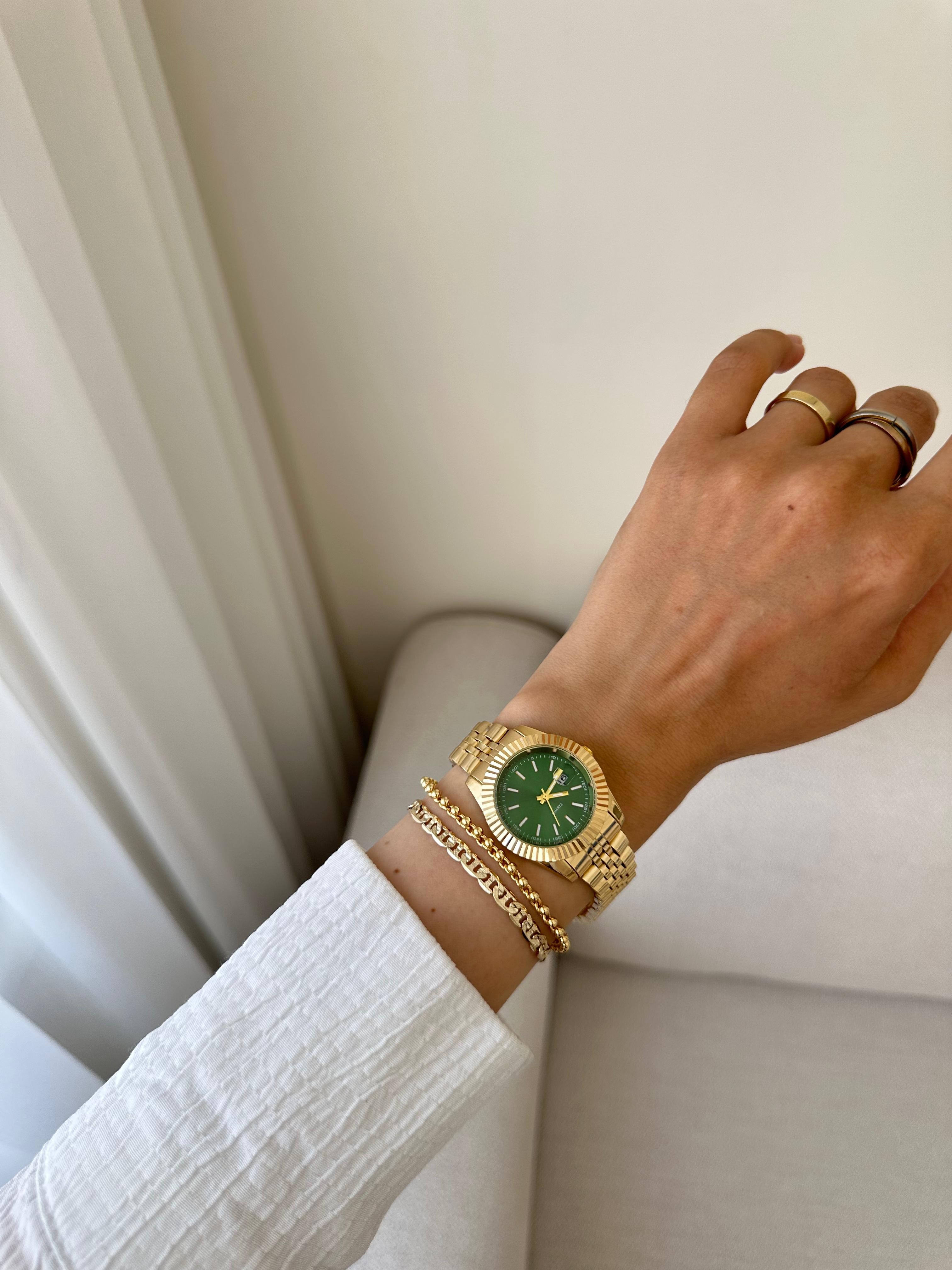 Betty Model Saat Ve Bileklik Seti - Gold Yeşil
